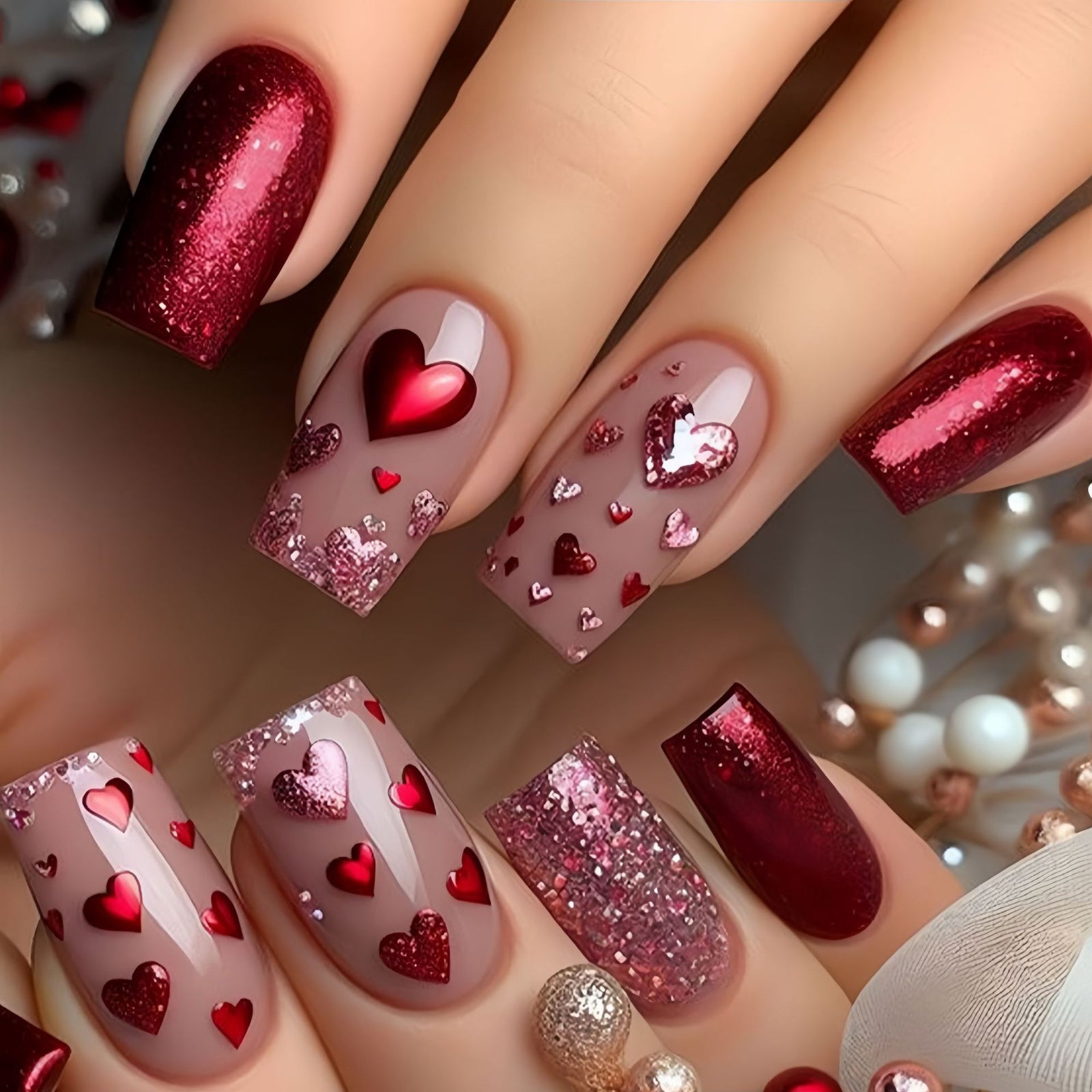 24pcs/Set Valentine’s Day Red Heart Press-On Nails