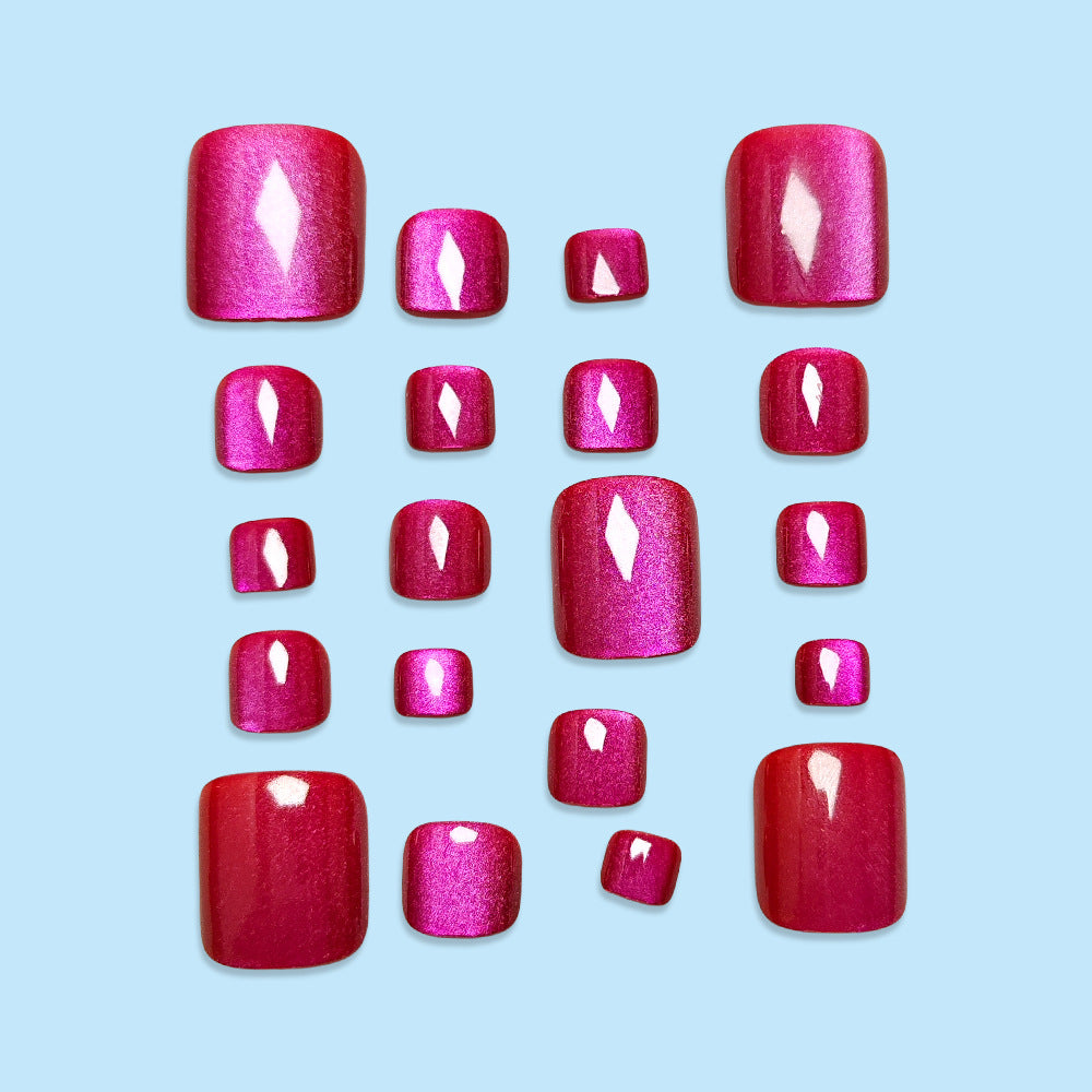 24pcs/Set Dragon Fruit Cat Eye Press On Toe Nails