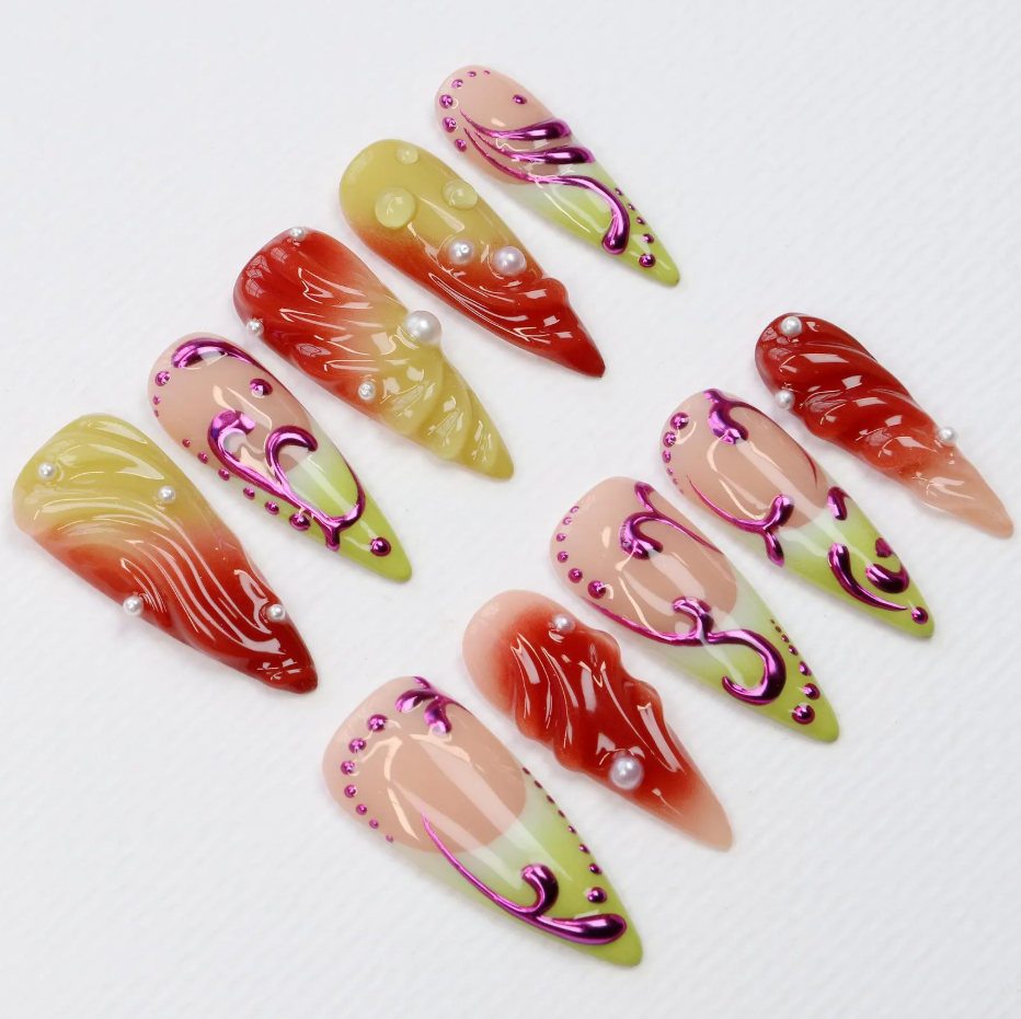 (Handmade) 10pcs/Set 3D Vine Press-On Nails