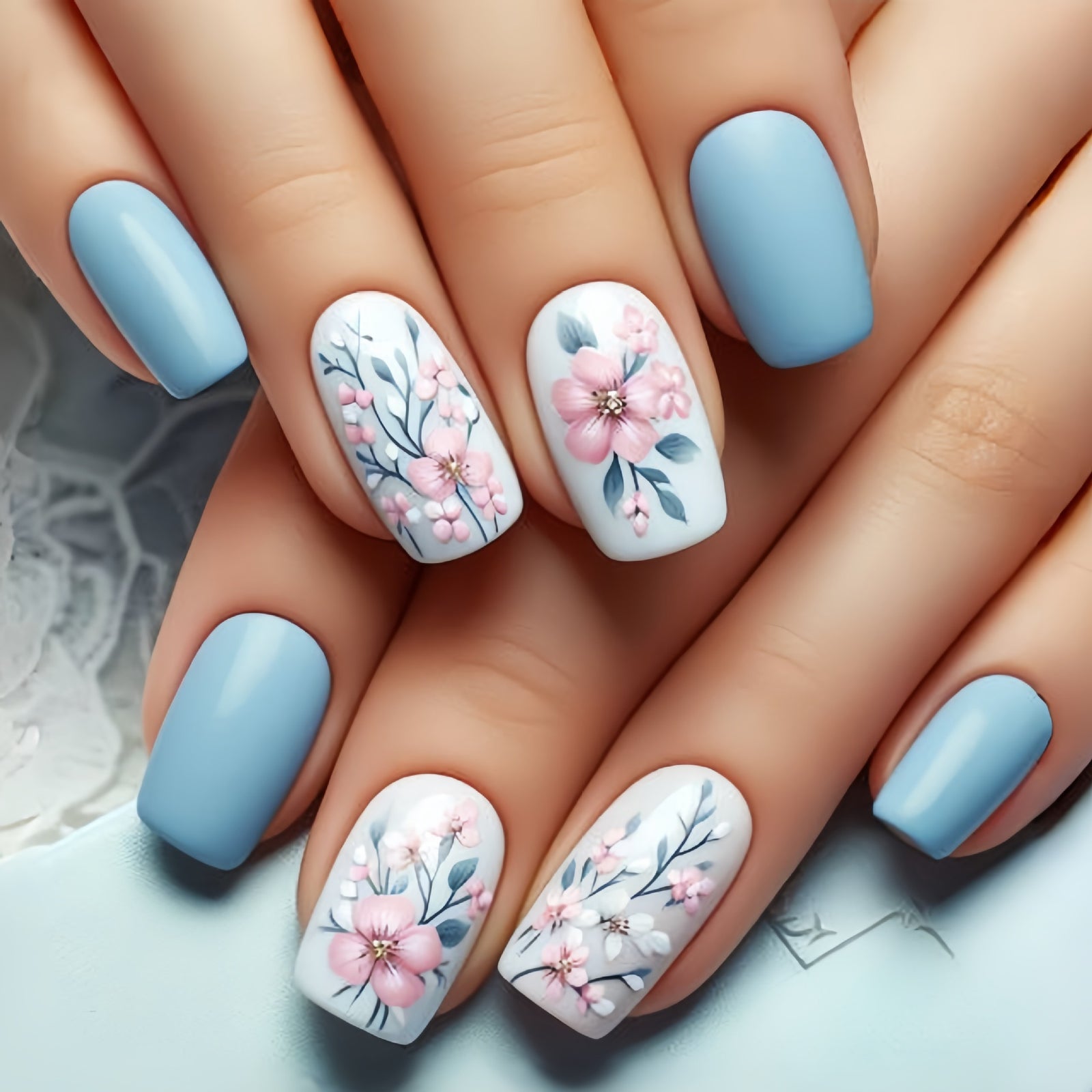 24pcs/Set Spring Flowers Press-On Nails