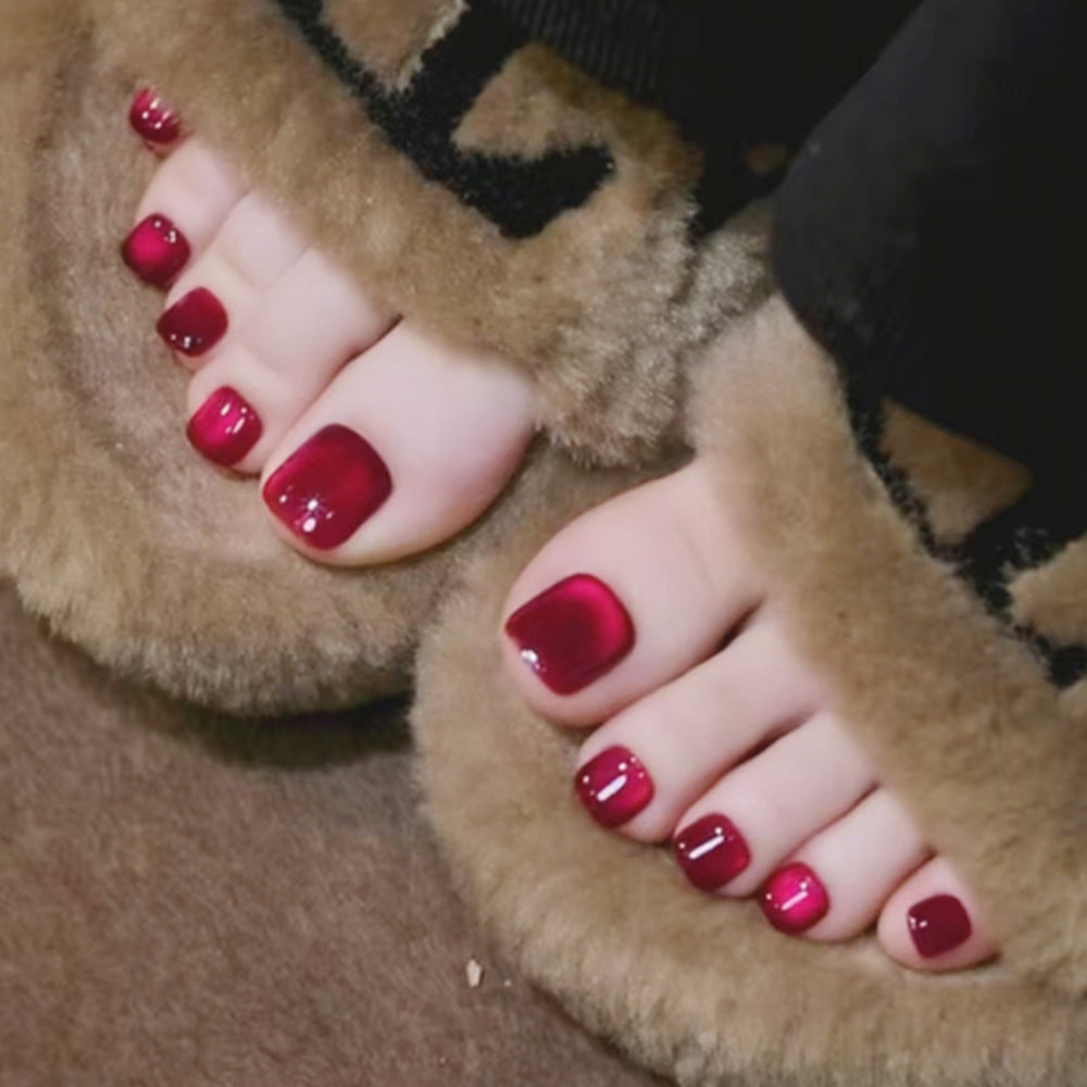 24pcs/Set Dragon Fruit Cat Eye Press On Toe Nails