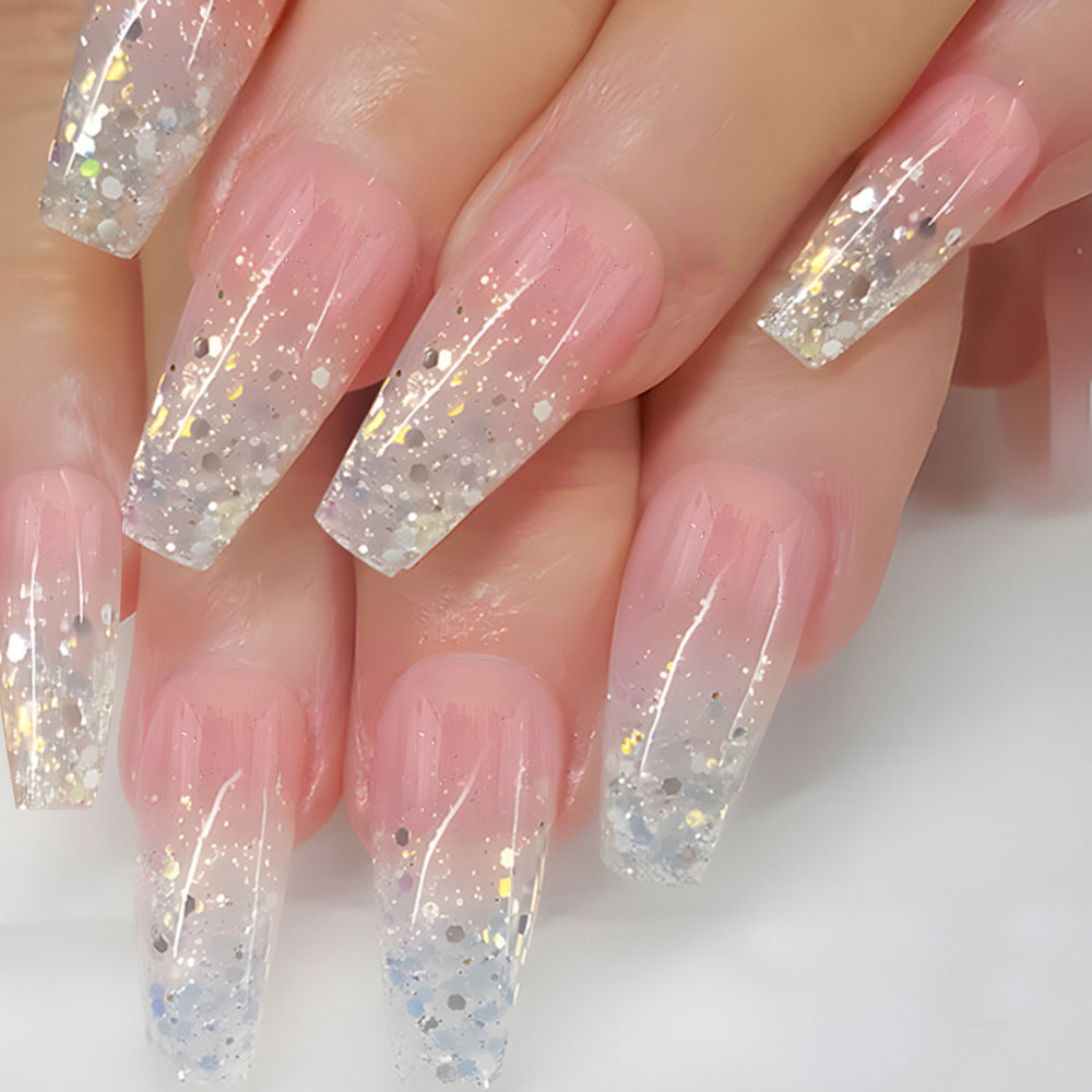 24pcs/Set Pink-White Ombre with Dazzling Shine Press-On Nails
