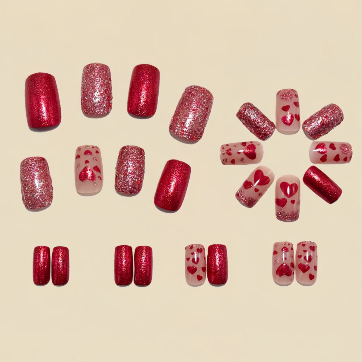 24pcs/Set Valentine’s Day Red Heart Press-On Nails