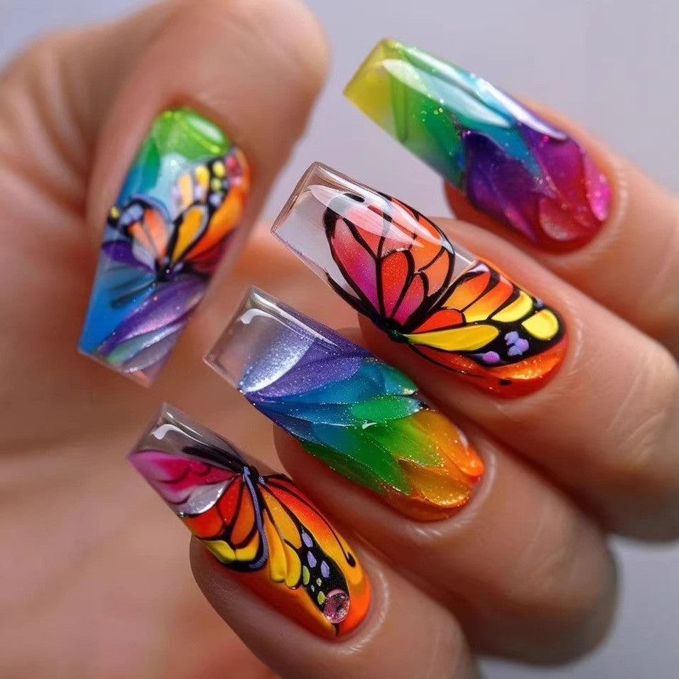 24pcs/Set Multicolor Butterflies Press-On Nails