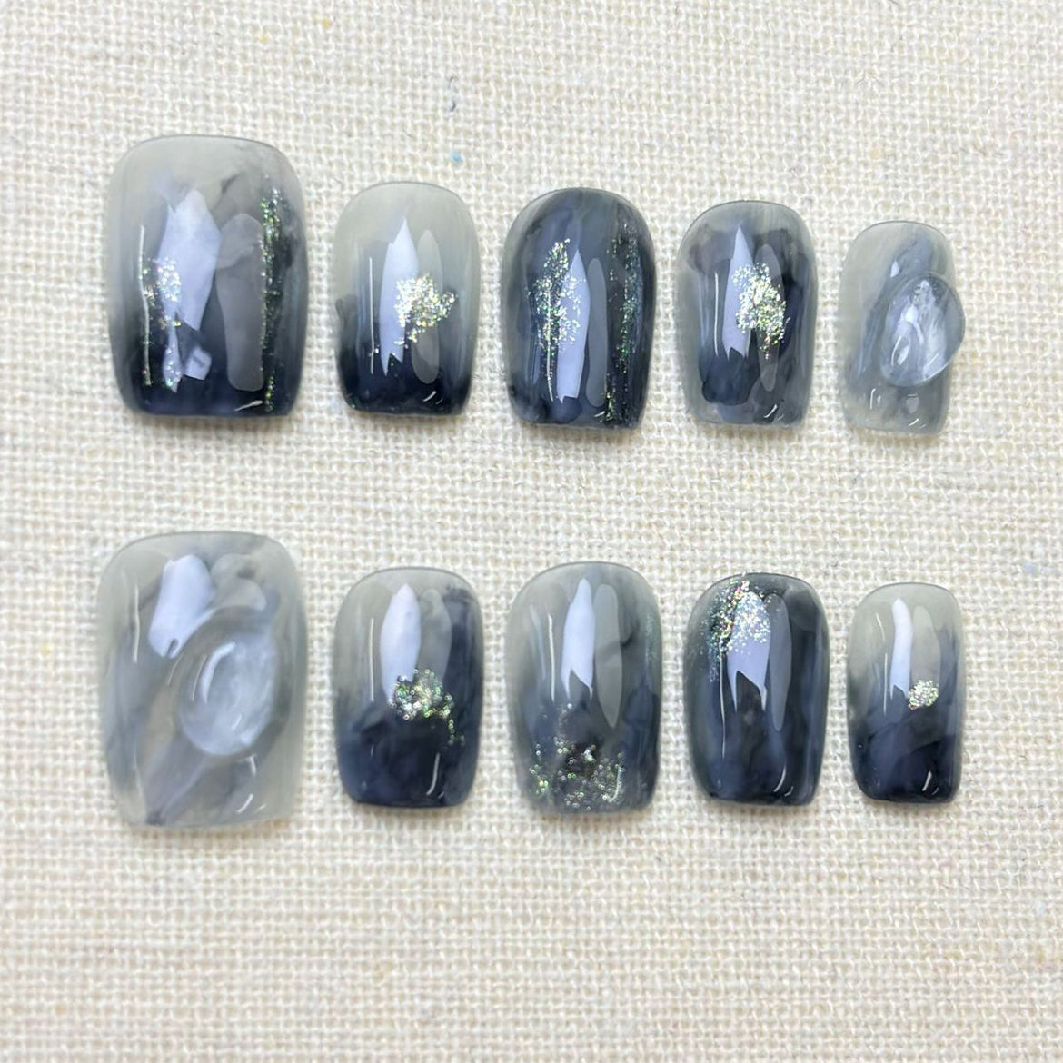 (Handmade) 10pcs/Set Blue Cat Eye Gradient Press-On Nails
