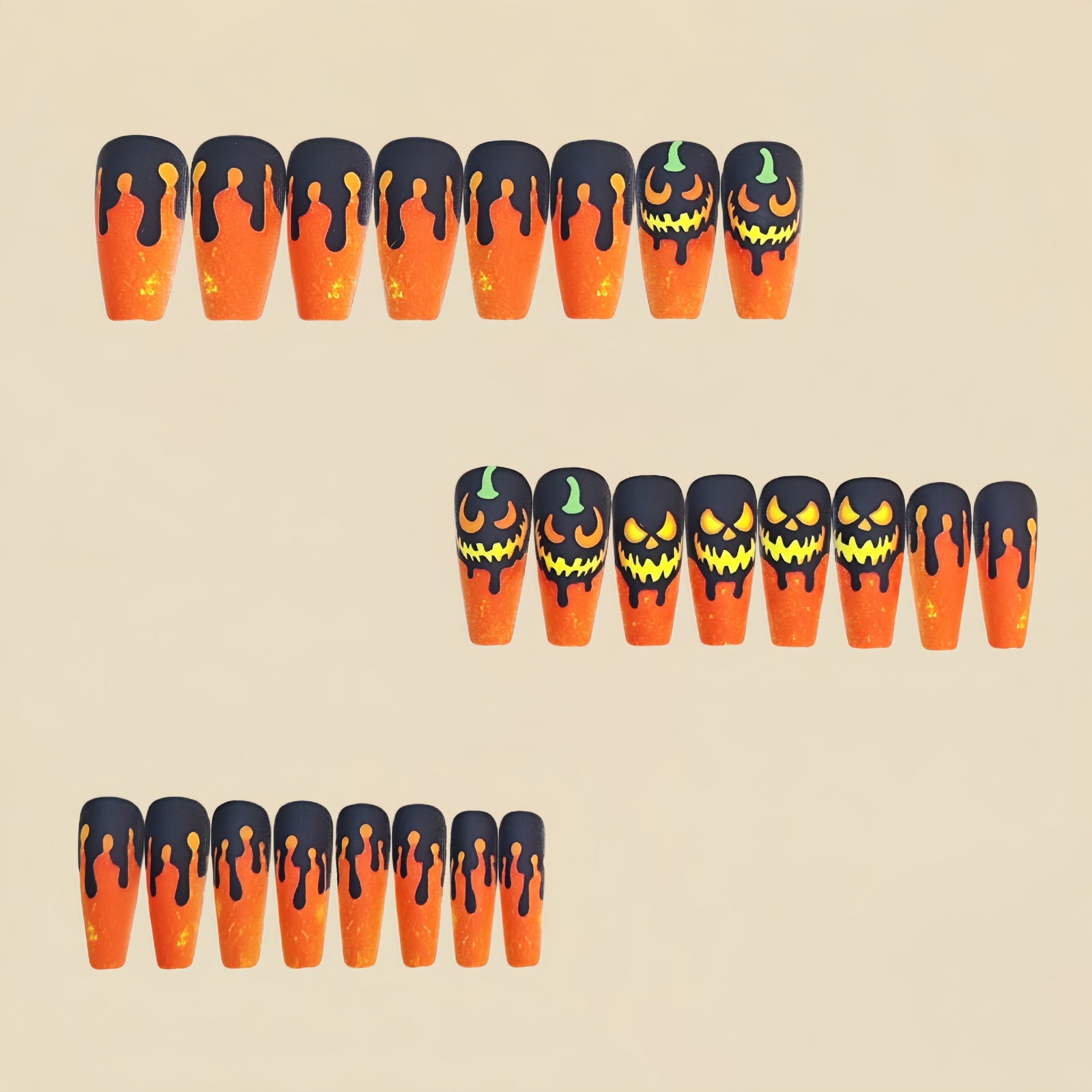24pcs/Set Orange Pumpkin Jack-o'-Lantern Press-On Nails