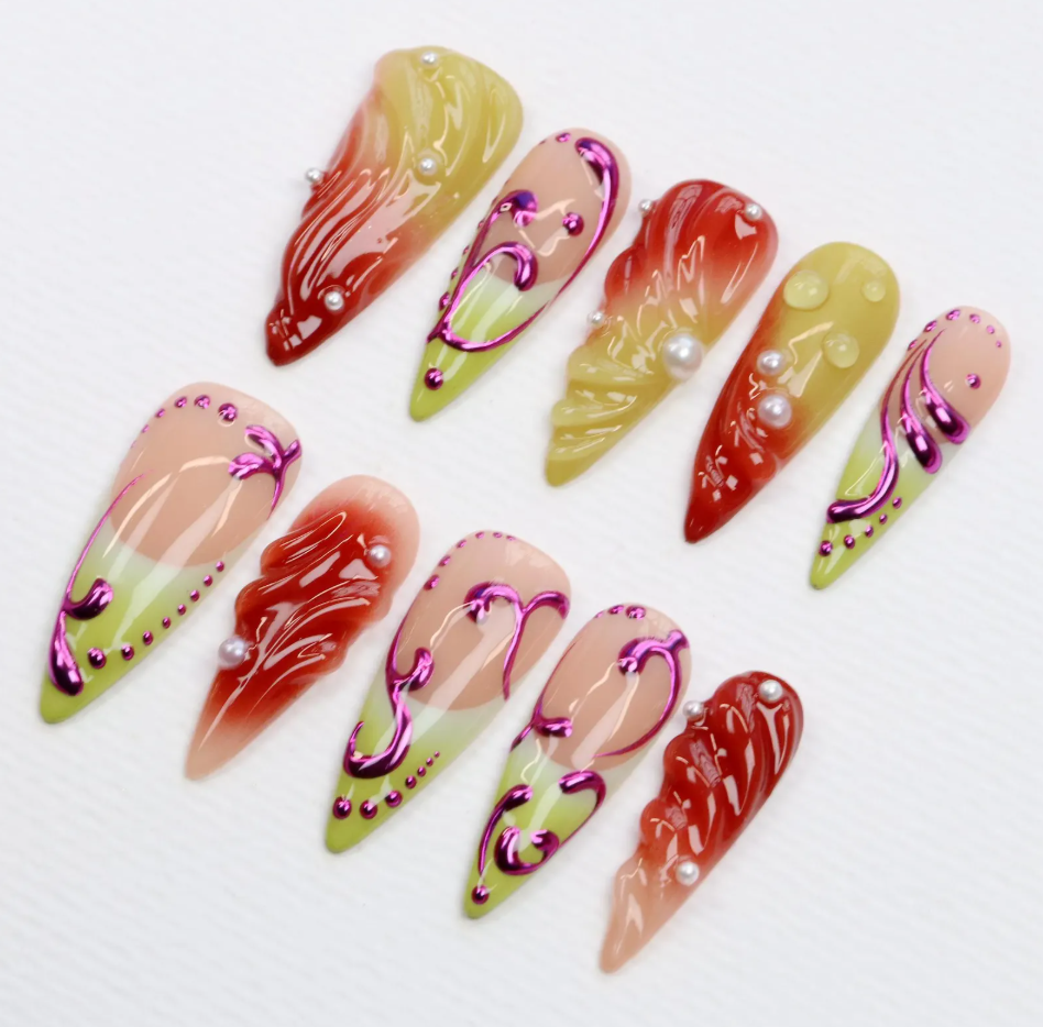 (Handmade) 10pcs/Set 3D Vine Press-On Nails