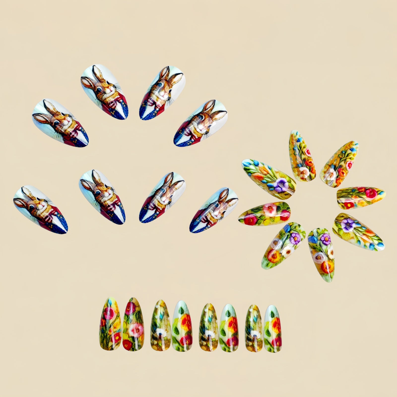 24pcs/Set Easter Bunny & Flowers Press-On Nails