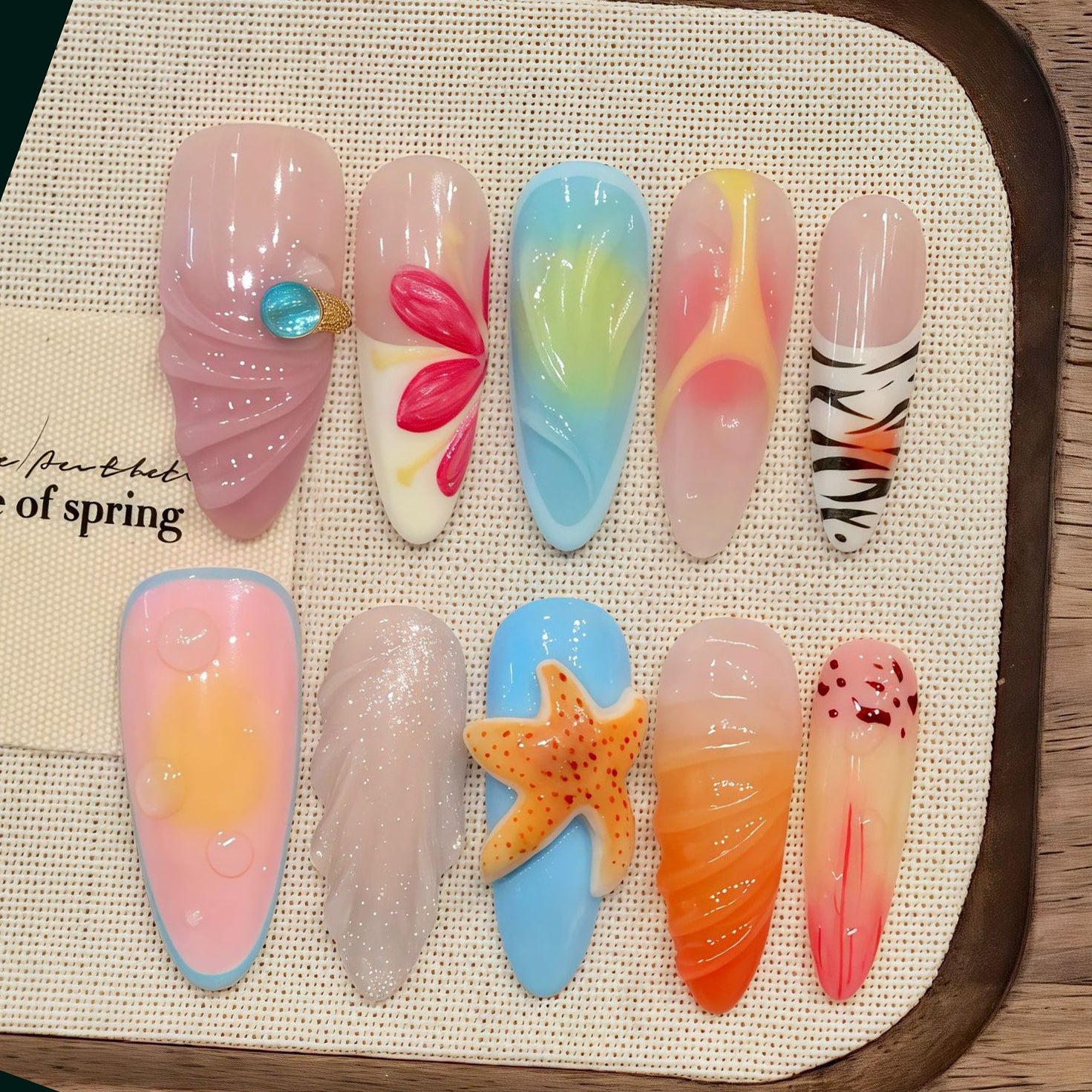 (Handmade) 10pcs/Set 3D Starfish Shell Flower Press-On Nails