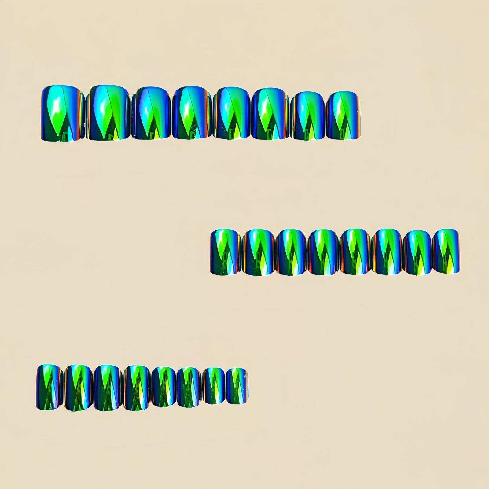 24pcs/Set Short Green Chrome Press-On Nails
