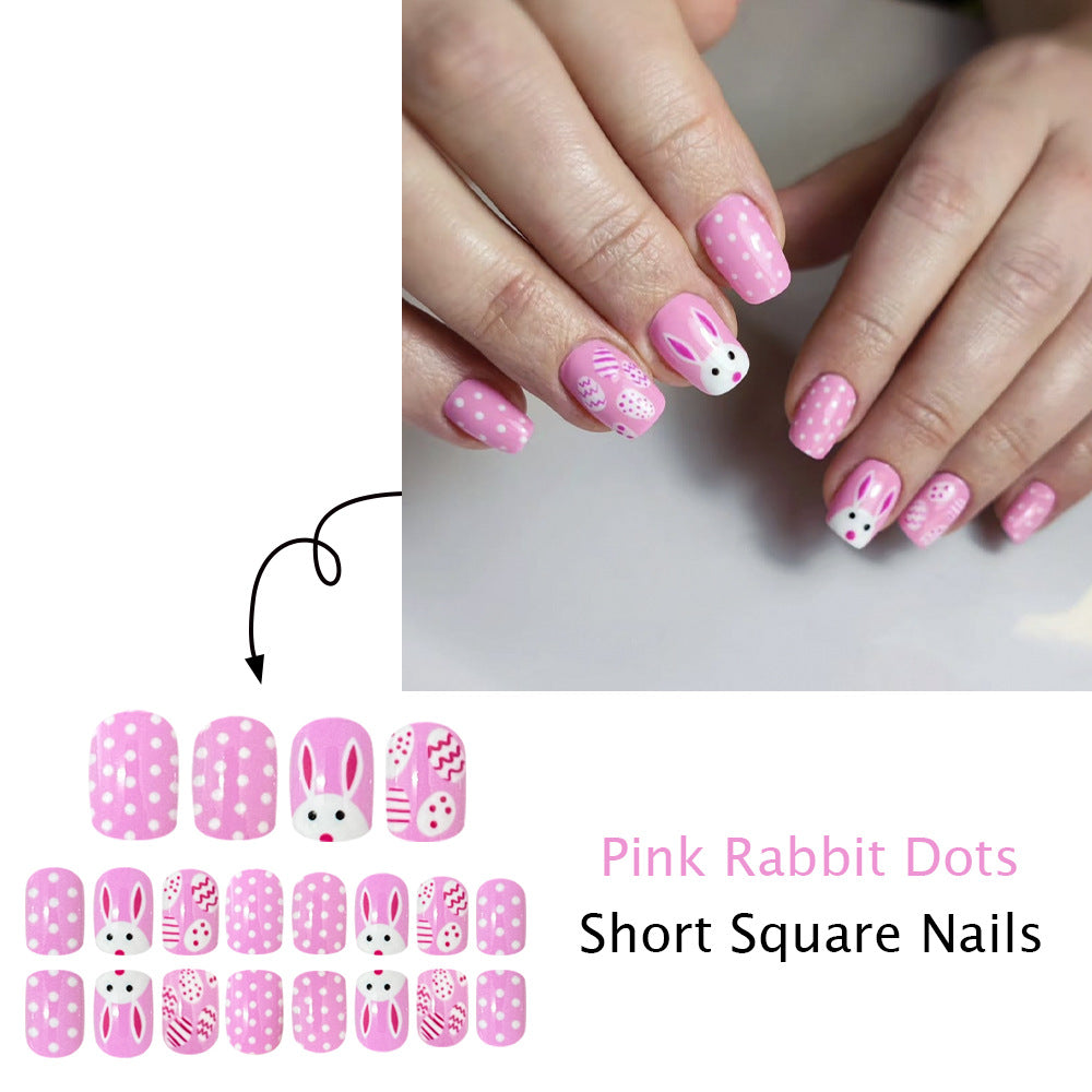 24pcs/Set Pink Easter Egg Bunny Press-On Nails