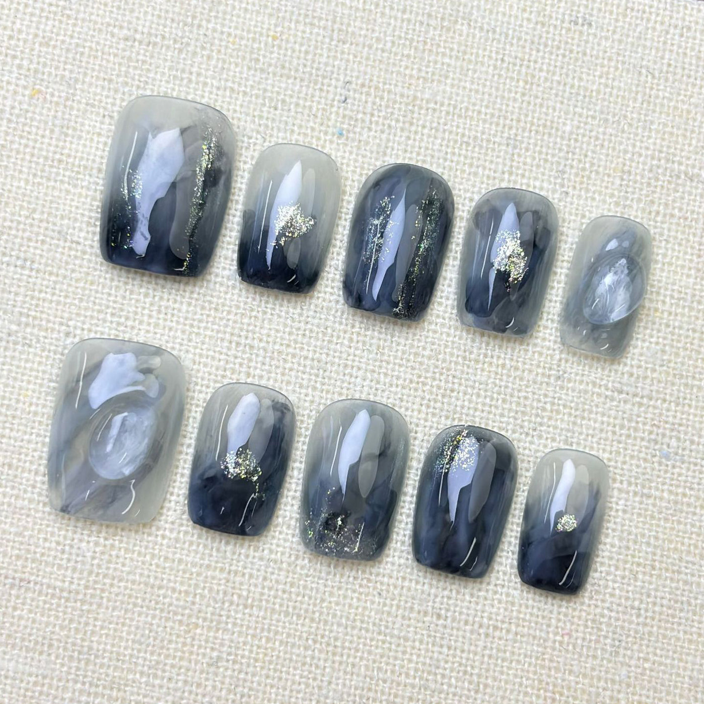 (Handmade) 10pcs/Set Blue Cat Eye Gradient Press-On Nails