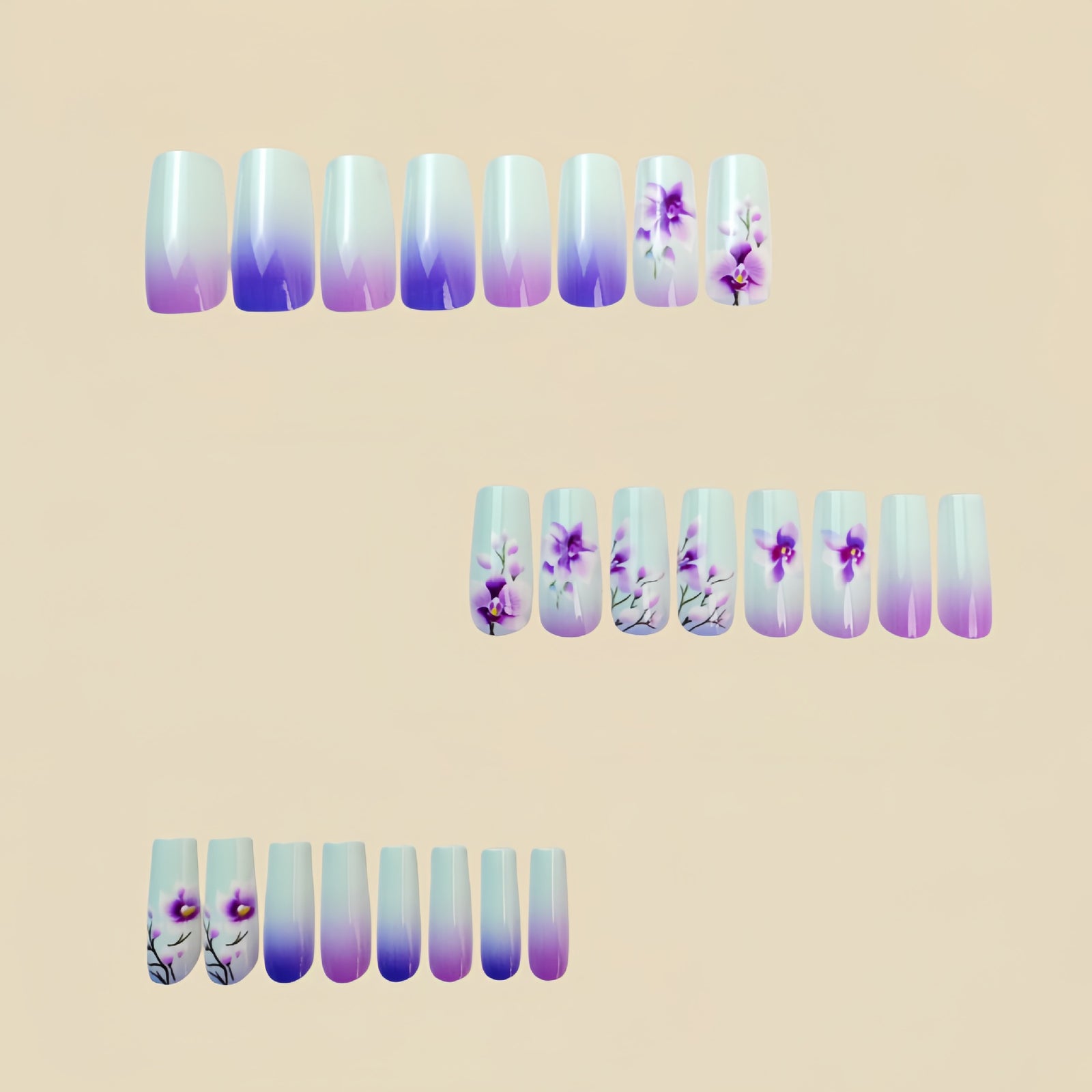 24pcs/Set Purple Floral Press-On Nails