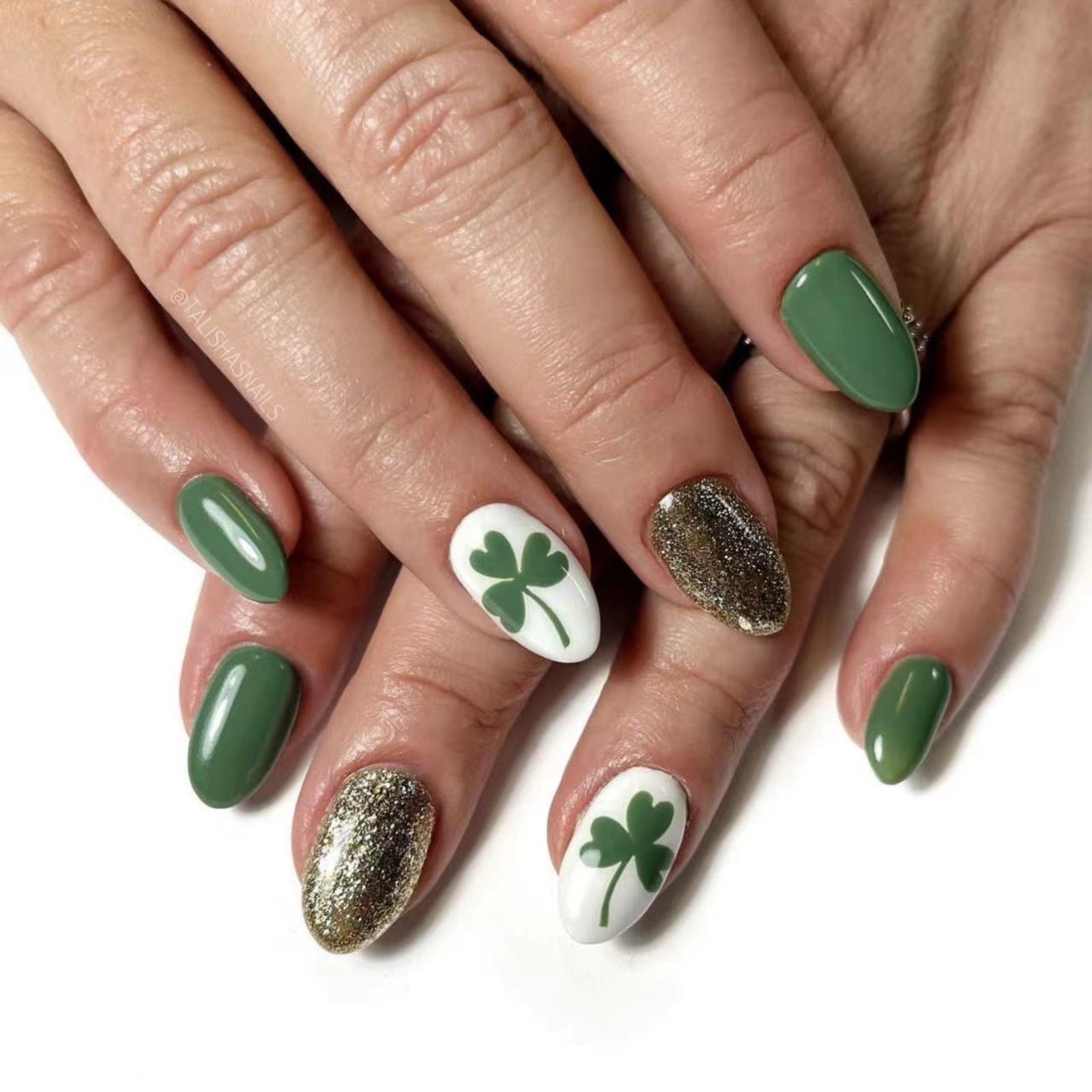 24pcs/Set Gold Glitter Shamrock Press-On Nails