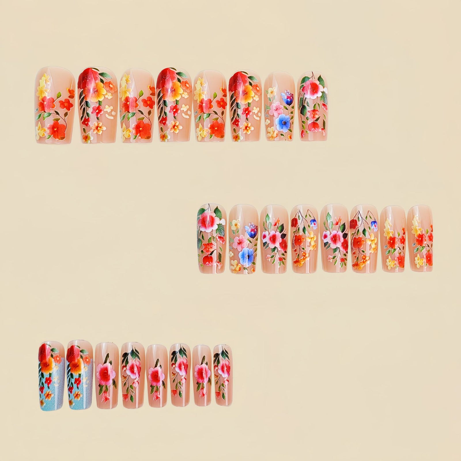 24pcs/Set Colorful Floral Press-On Nails