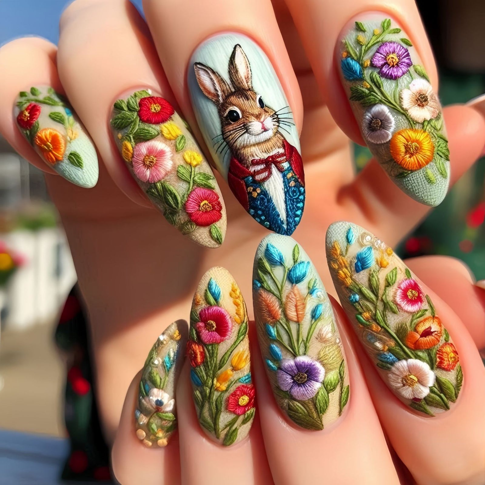 24pcs/Set Easter Bunny & Flowers Press-On Nails