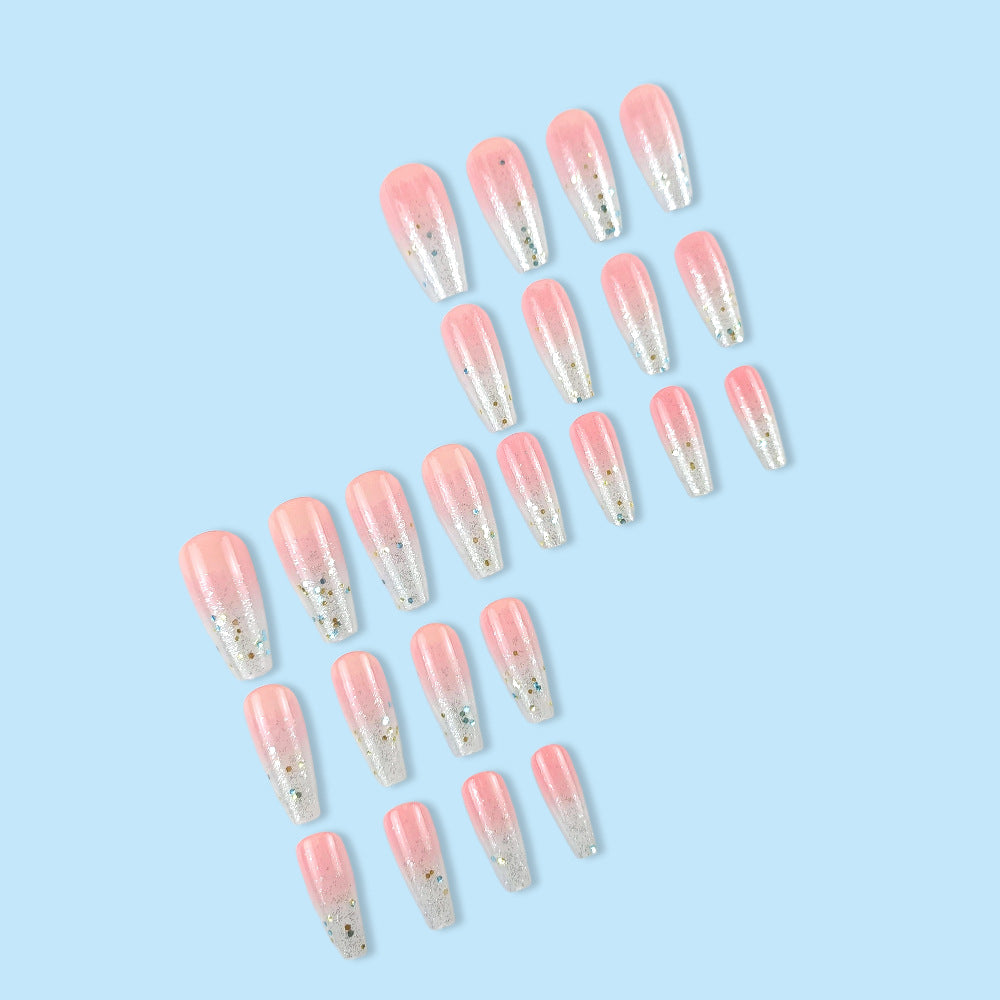 24pcs/Set Pink-White Ombre with Dazzling Shine Press-On Nails