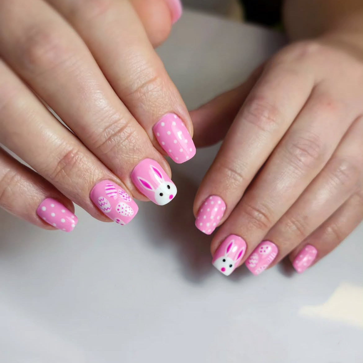 24pcs/Set Pink Easter Egg Bunny Press-On Nails