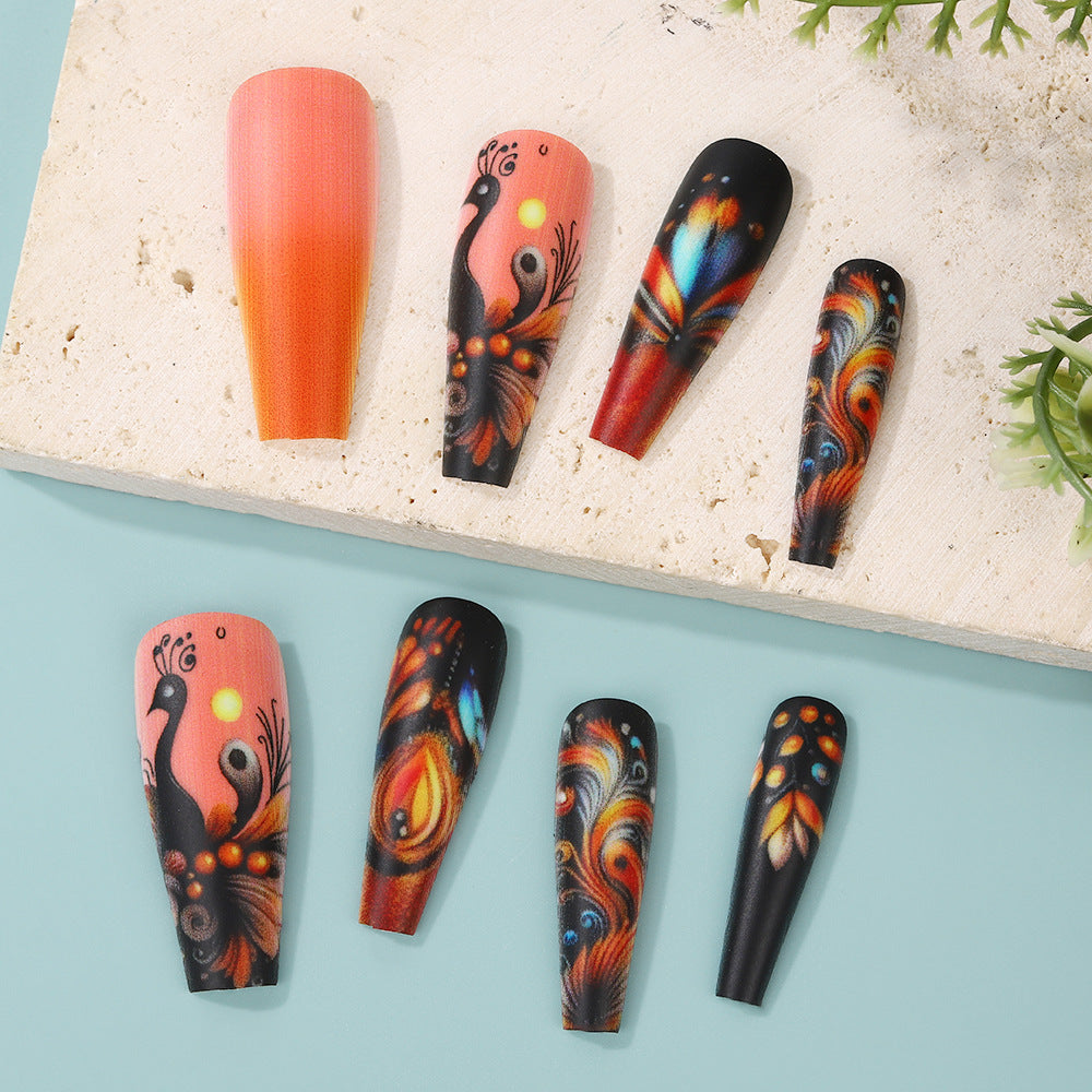 24pcs/Set Matte Iridescent Peacock Press-On Nails