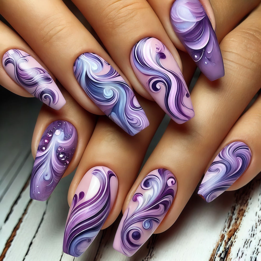 24pcs/Set Purple Ombre Ink Wash Press-On Nails