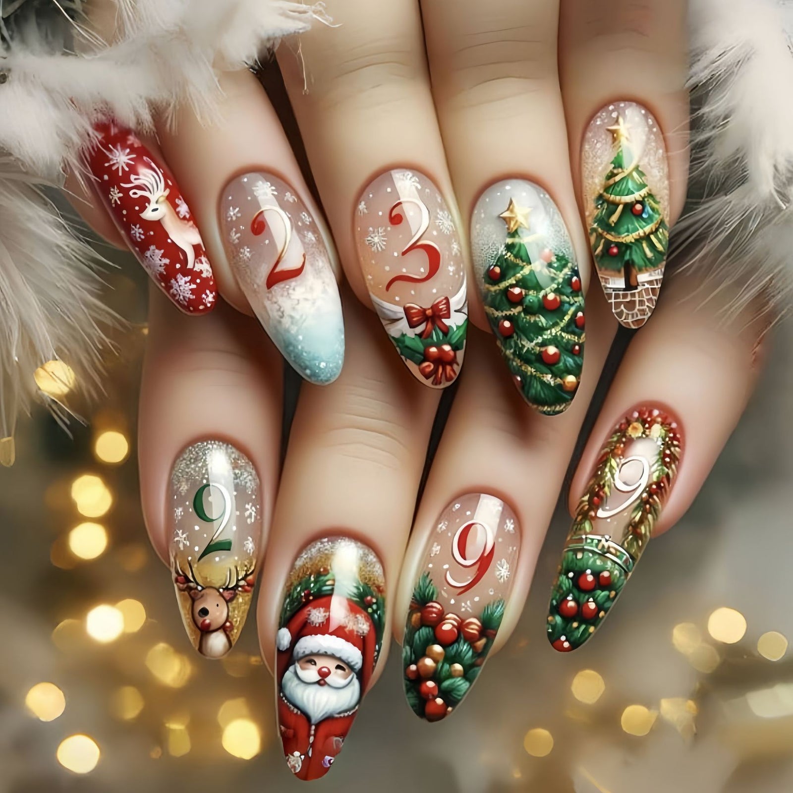 24pcs/Set Multicolor Gradient Santa Christmas Tree Press-On Nails