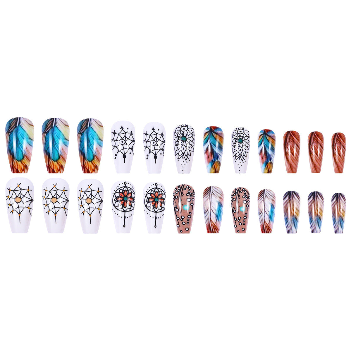 24pcs/Set Multicolor Feather Smudge Press-On Nails
