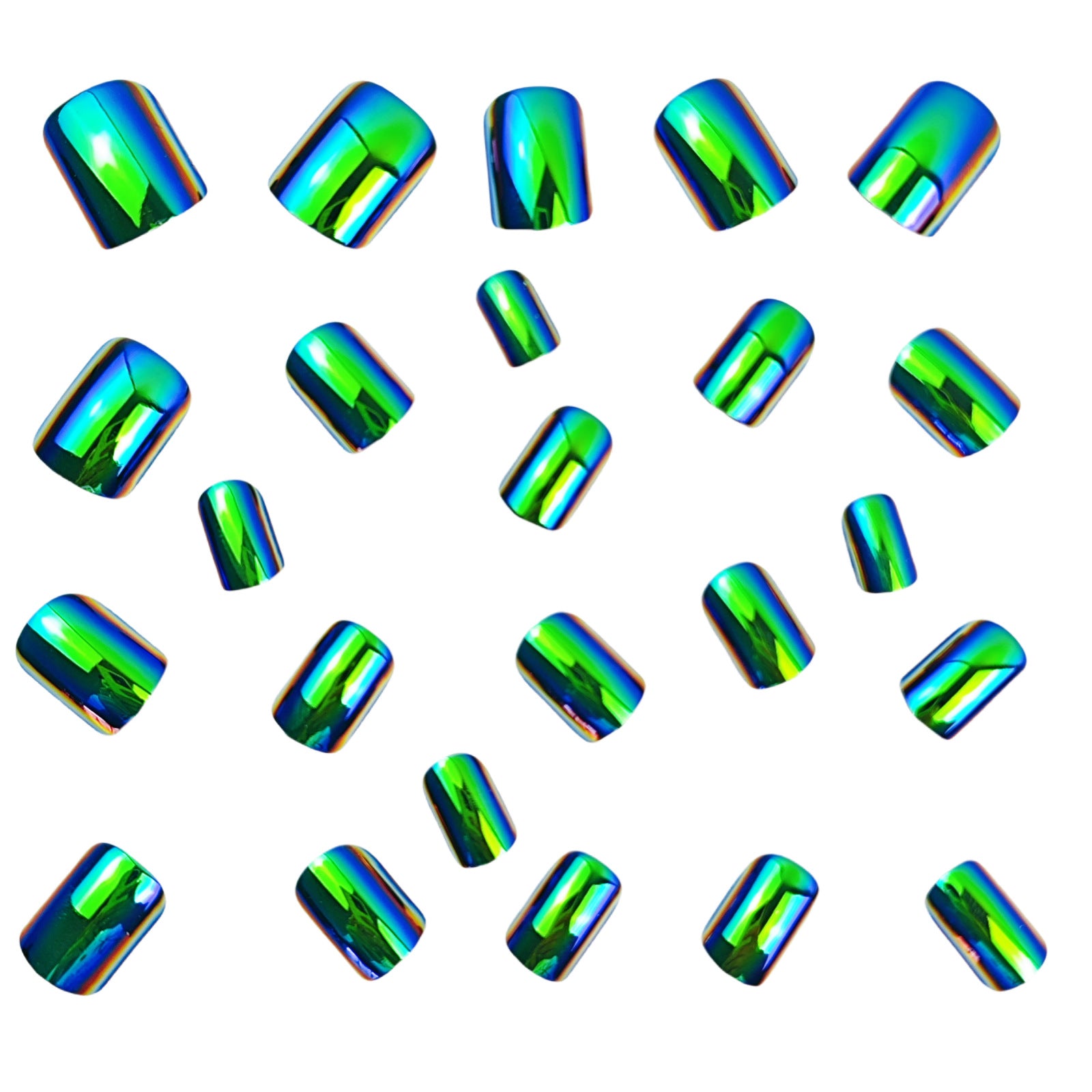 24pcs/Set Short Green Chrome Press-On Nails