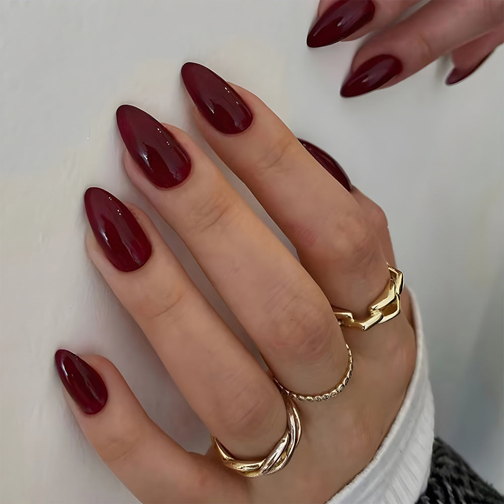 24pcs/Set Solid Burgundy Press-On Nails