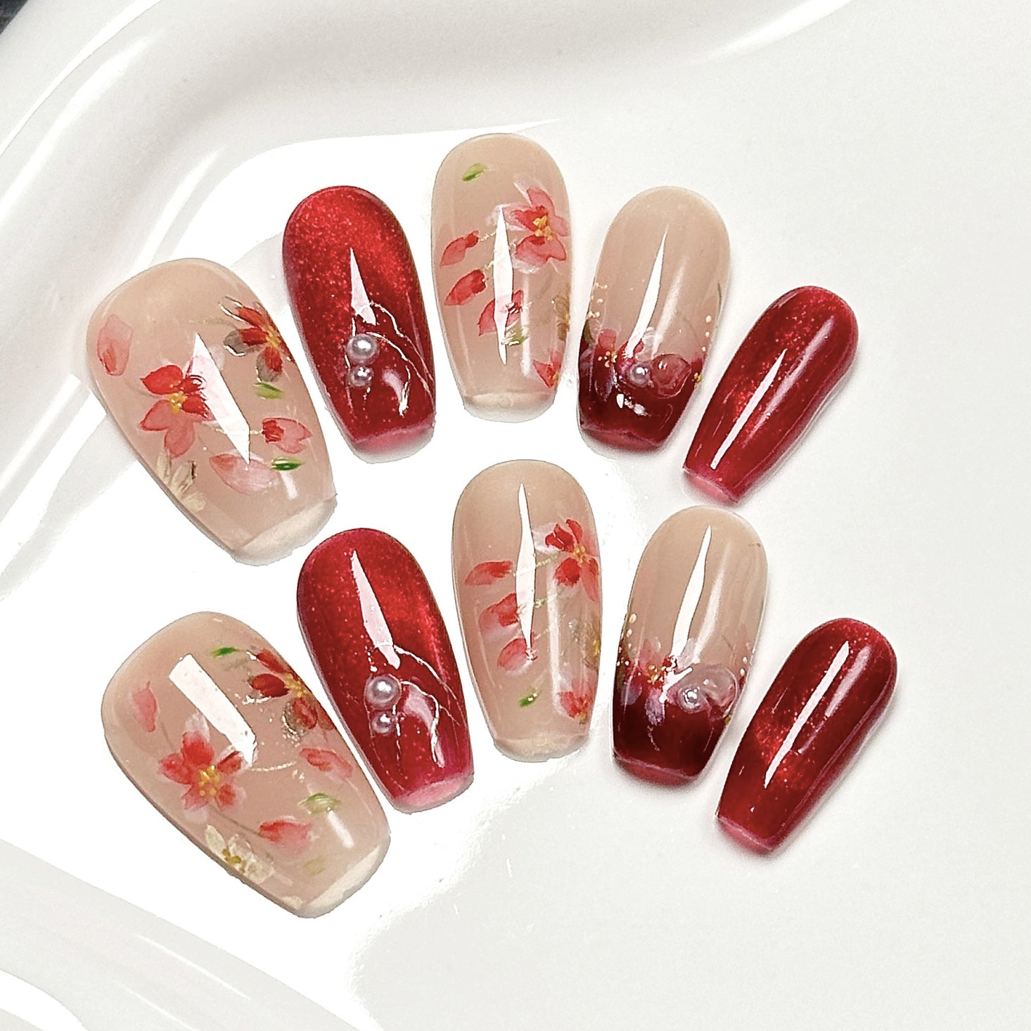 (Handmade) 10pcs/Set Hand-painted Butterfly Press-On Nails