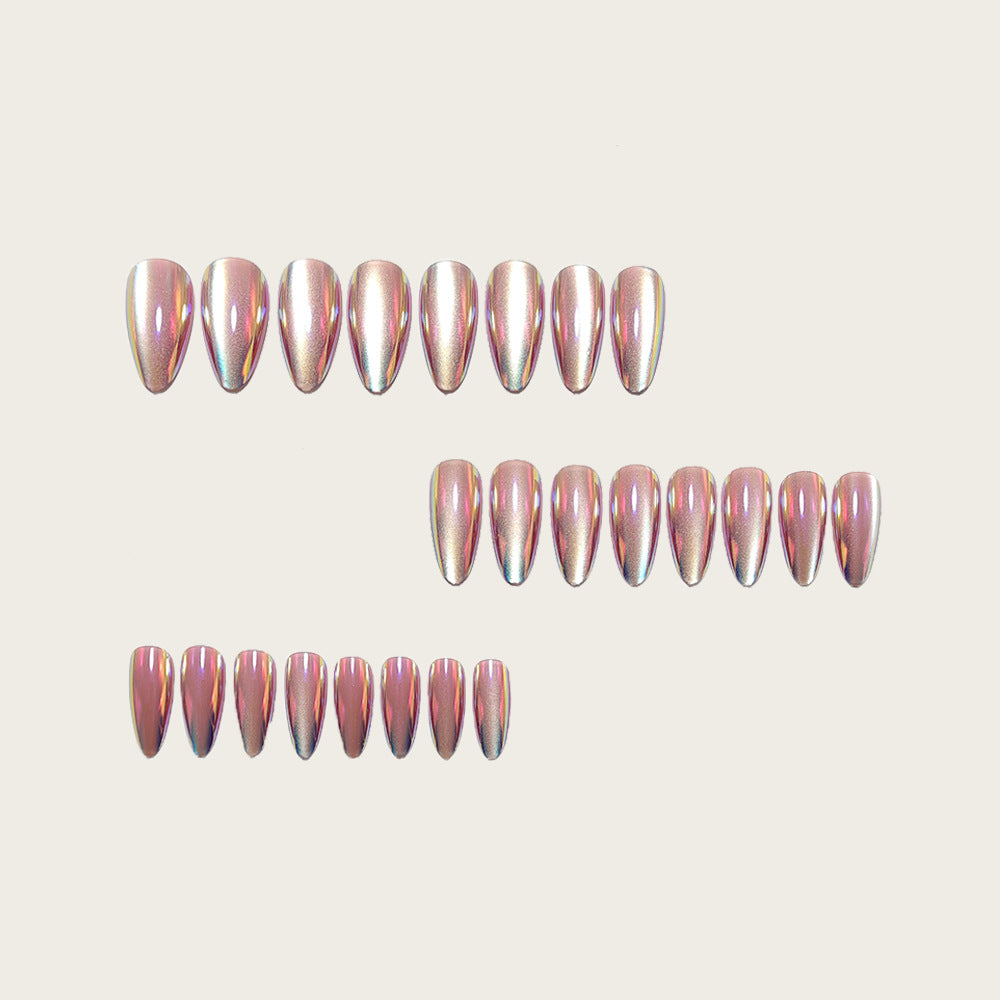 24pcs/Set Pink Chrome Cat Eye Press-On Nails