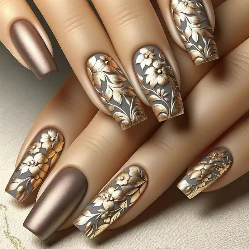 24pcs/Set Flower Press-On Nails