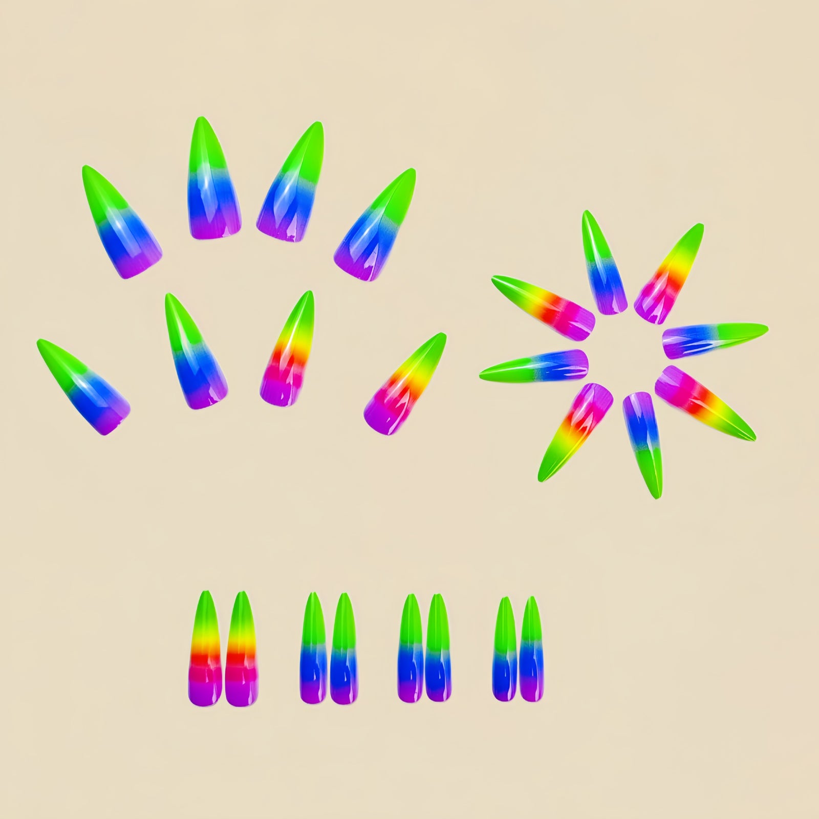 24pcs/Set Colorful Ombre Press-On Nails