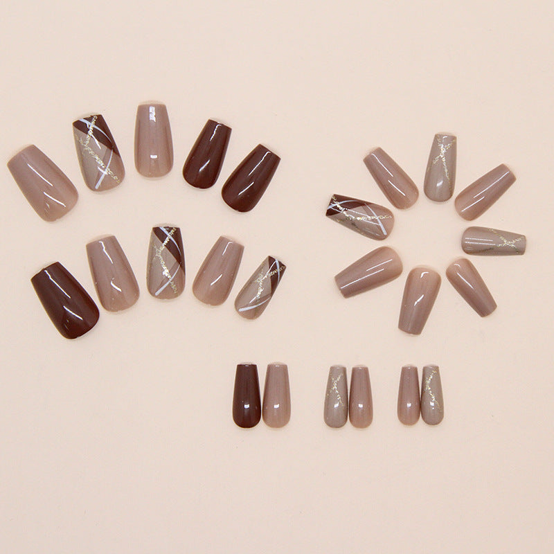 24pcs/Set Vintage Autumn/Winter Gold Line Press-On Nails