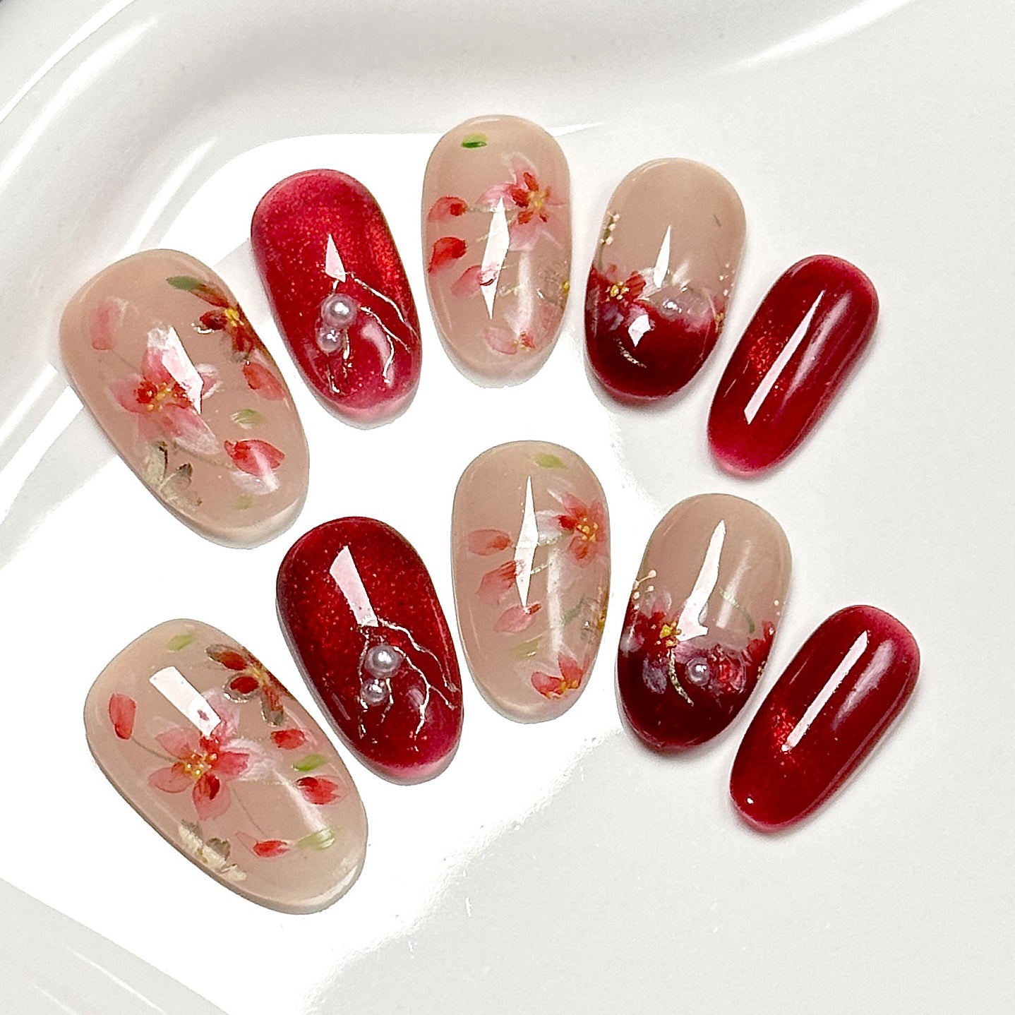 (Handmade) 10pcs/Set Hand-painted Butterfly Press-On Nails