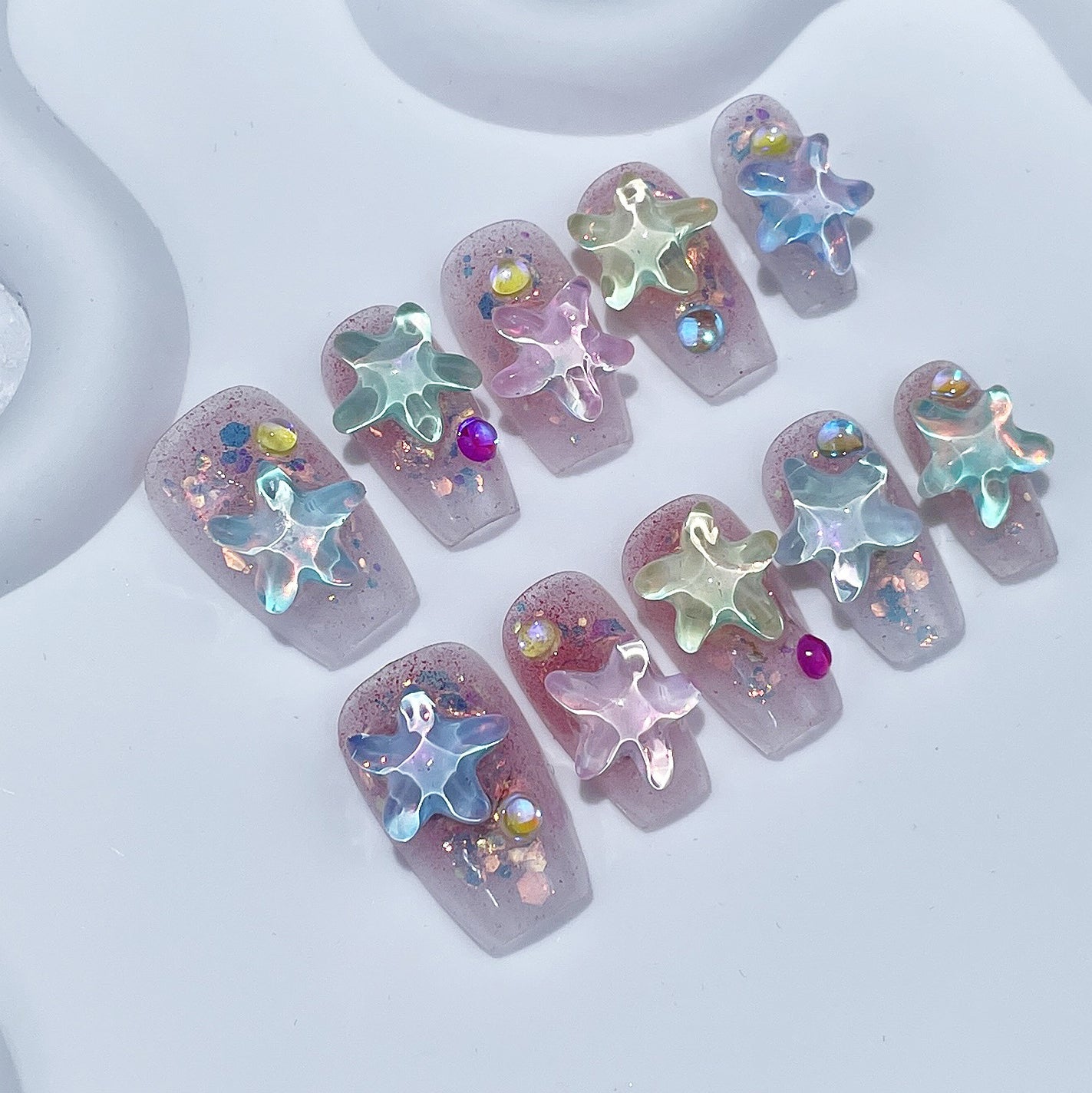 (Handmade) 10pcs/Set 3D Star Press-On Nails