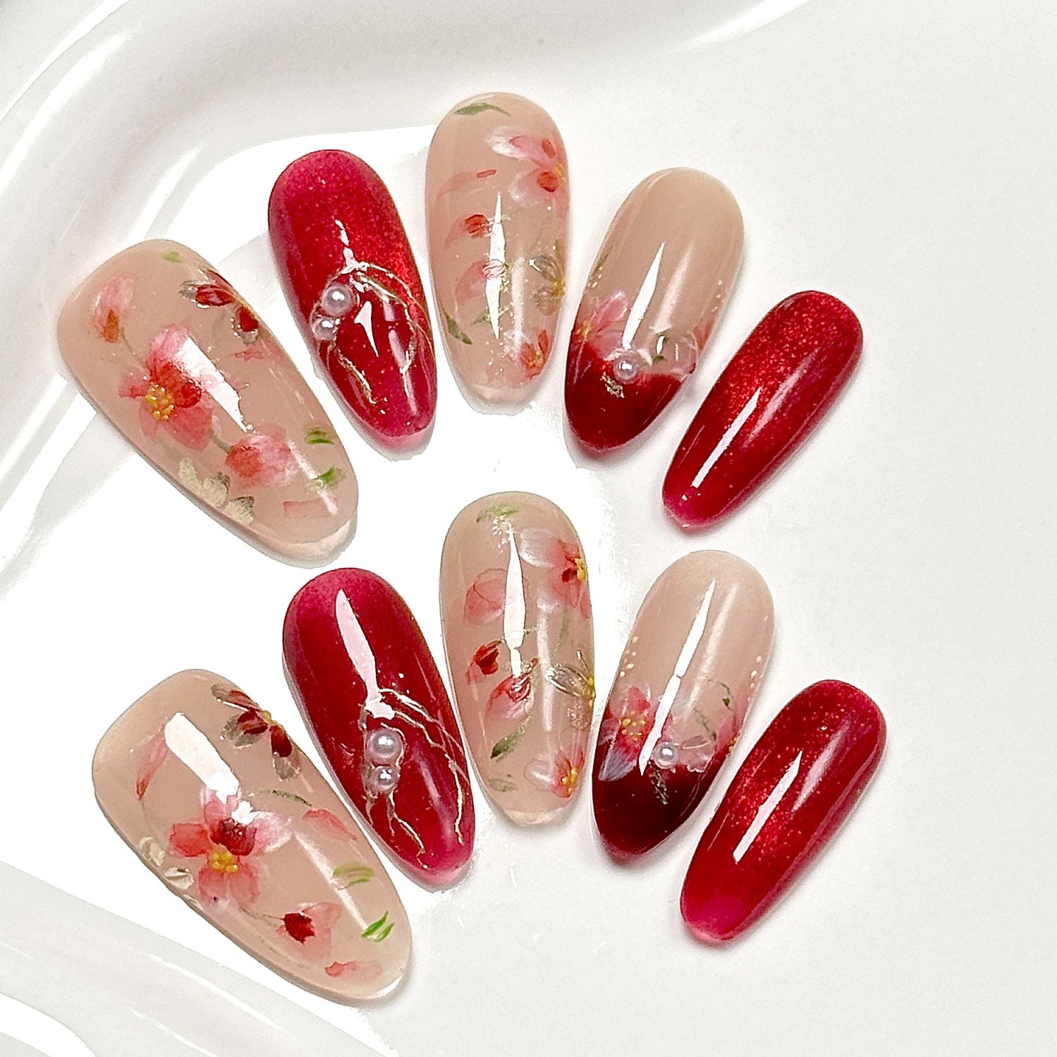 (Handmade) 10pcs/Set Hand-painted Butterfly Press-On Nails