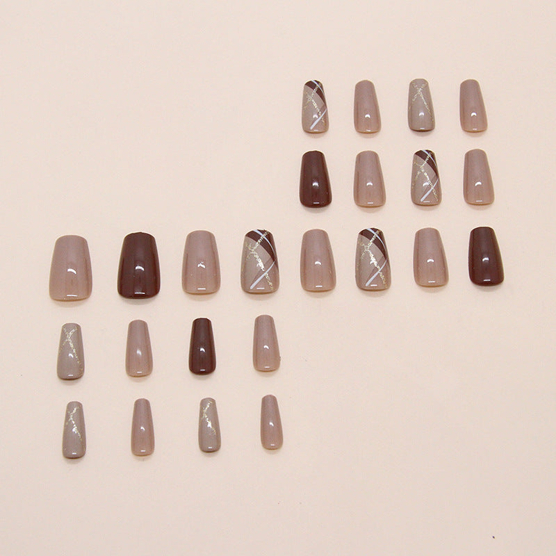 24pcs/Set Vintage Autumn/Winter Gold Line Press-On Nails