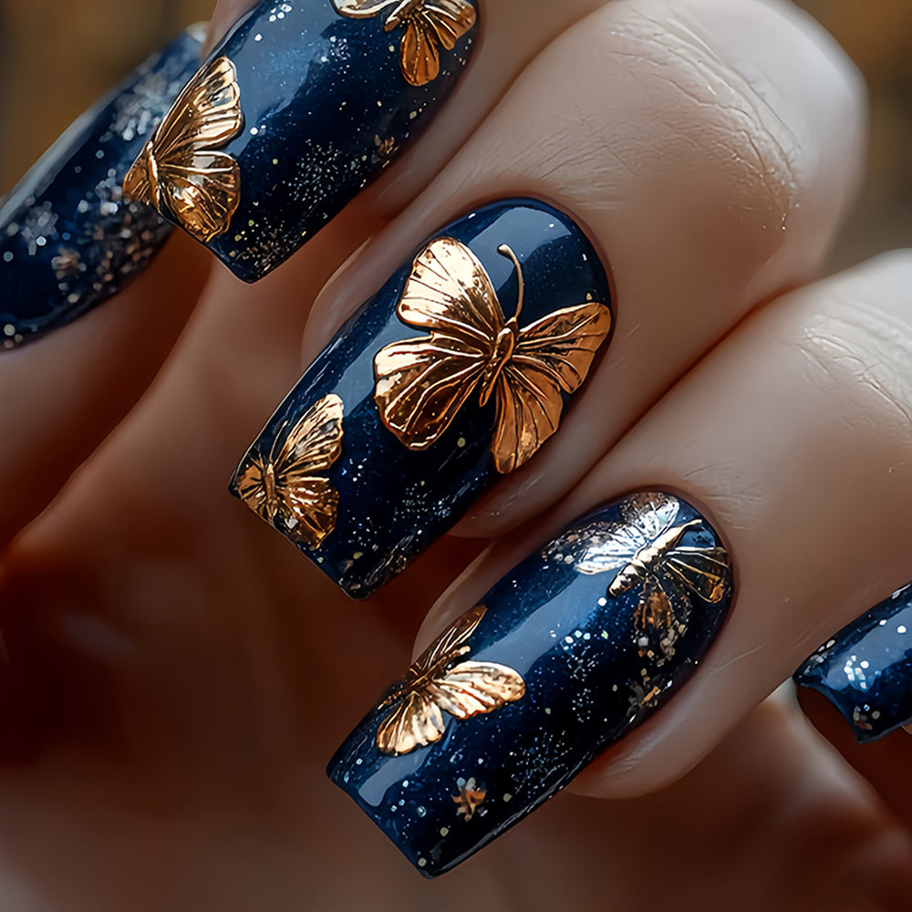 24pcs/Set Golden Butterfly Press-On Nails