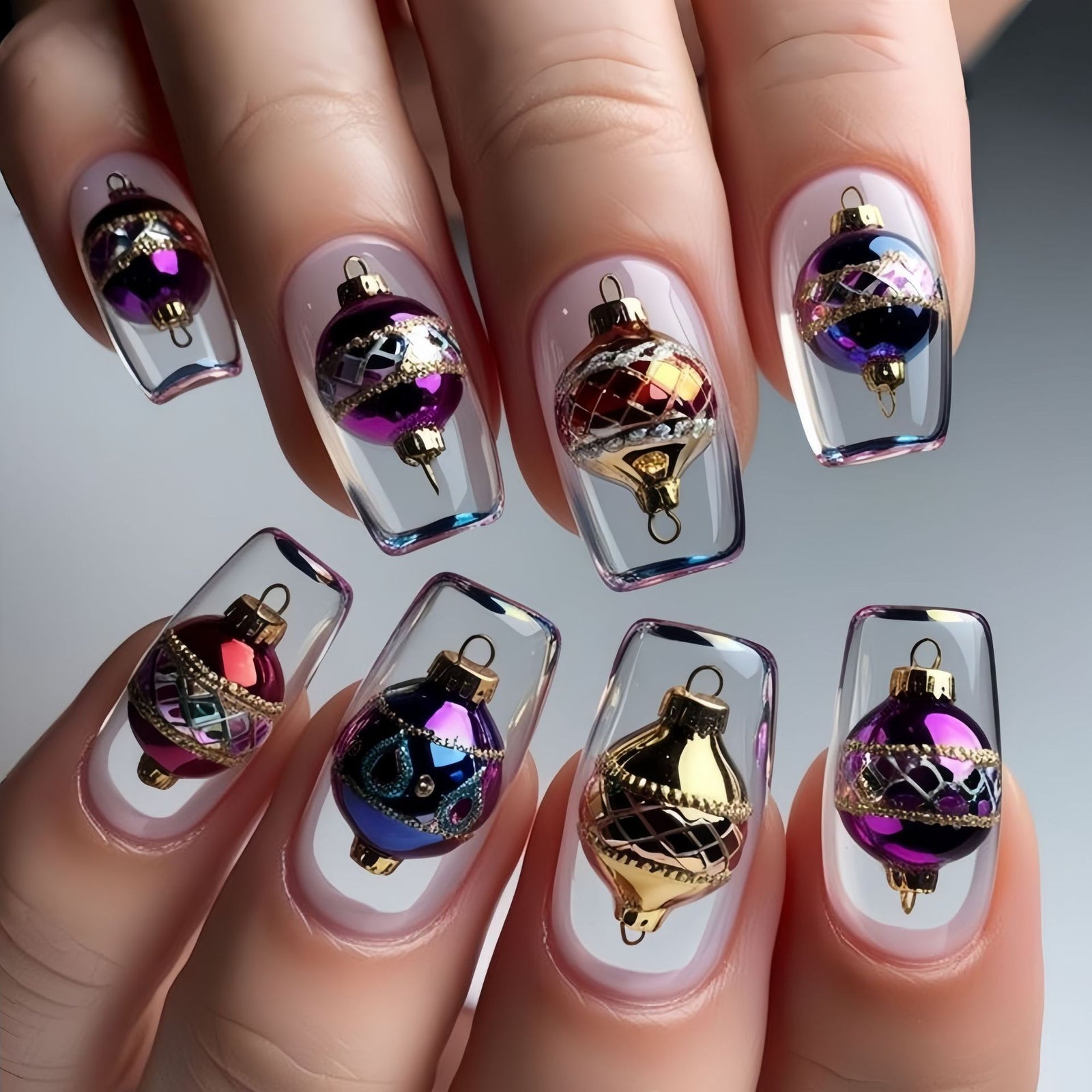 24pcs/Set Transparent Colorful Bubbles Press-On Nails
