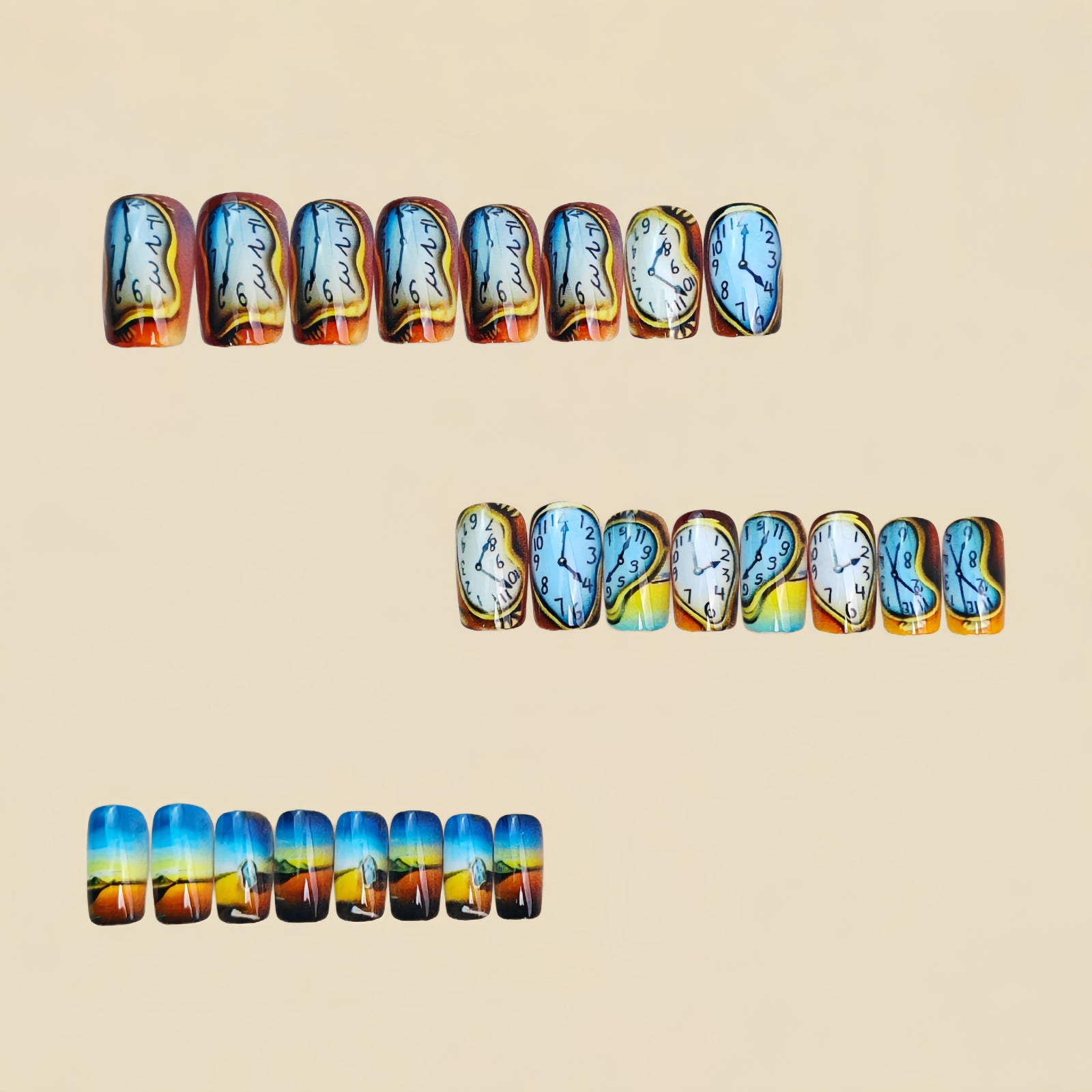 24pcs/Set Landscape Oil Painting Clock Press-On Nails