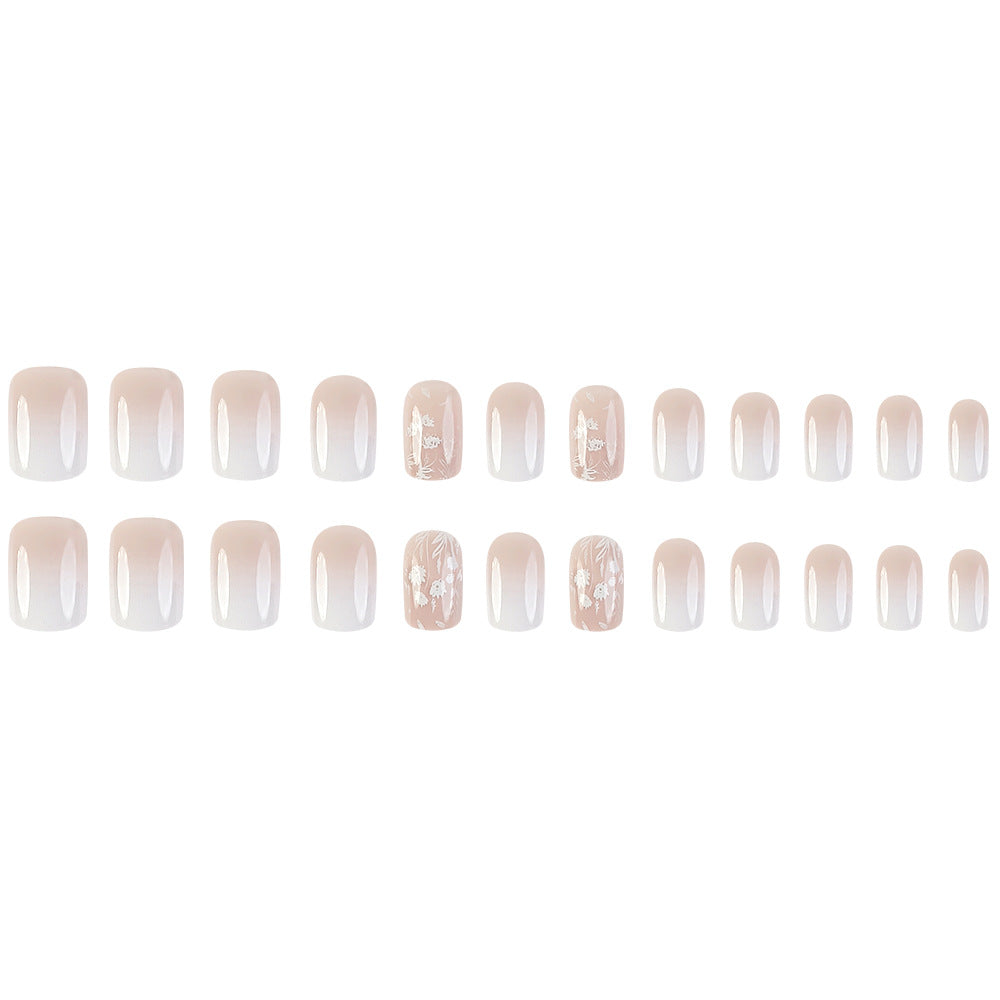 24pcs/Set White Flowers Press-On Nails