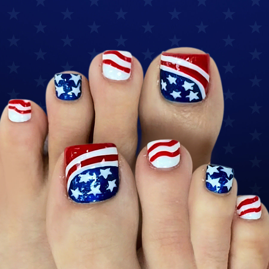 24pcs/Set Flag Star French Press On Toe Nails