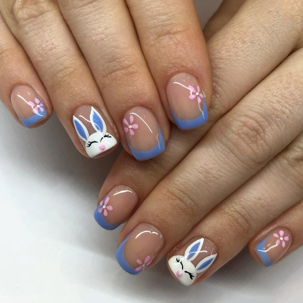 24pcs/Set Blue French Bunny Press-On Nails