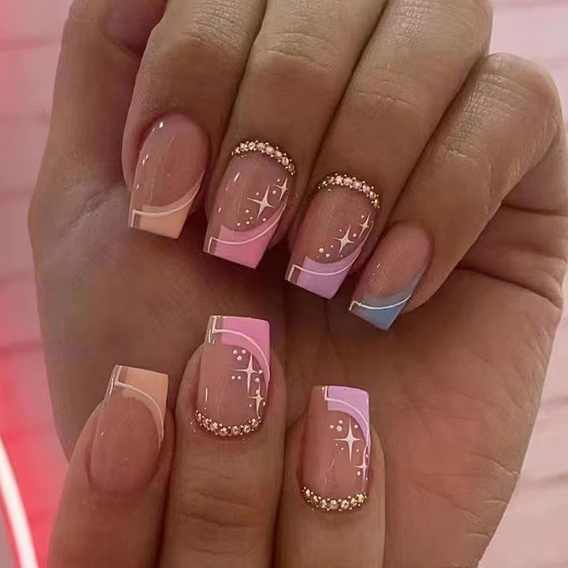 24pcs/Set Colorful Starburst French Press-On Nails