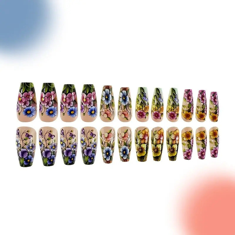 24pcs/Set Vibrant Floral Press-On Nails