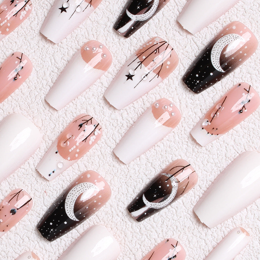 24pcs/Set Starry Moon & Crystal Press-On Nails