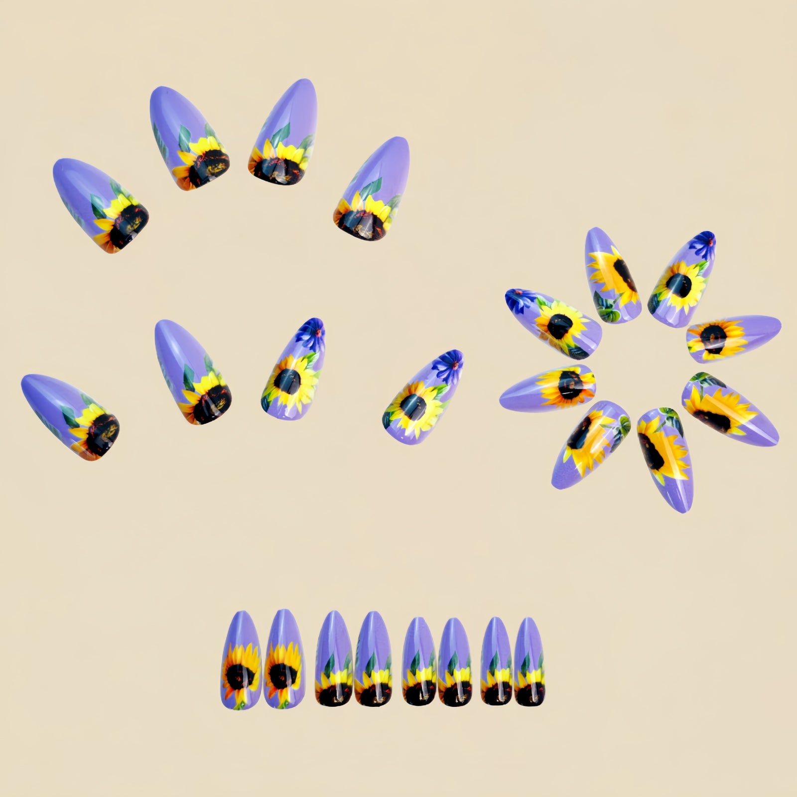 24pcs/Set Purple Sunflower Press-On Nails