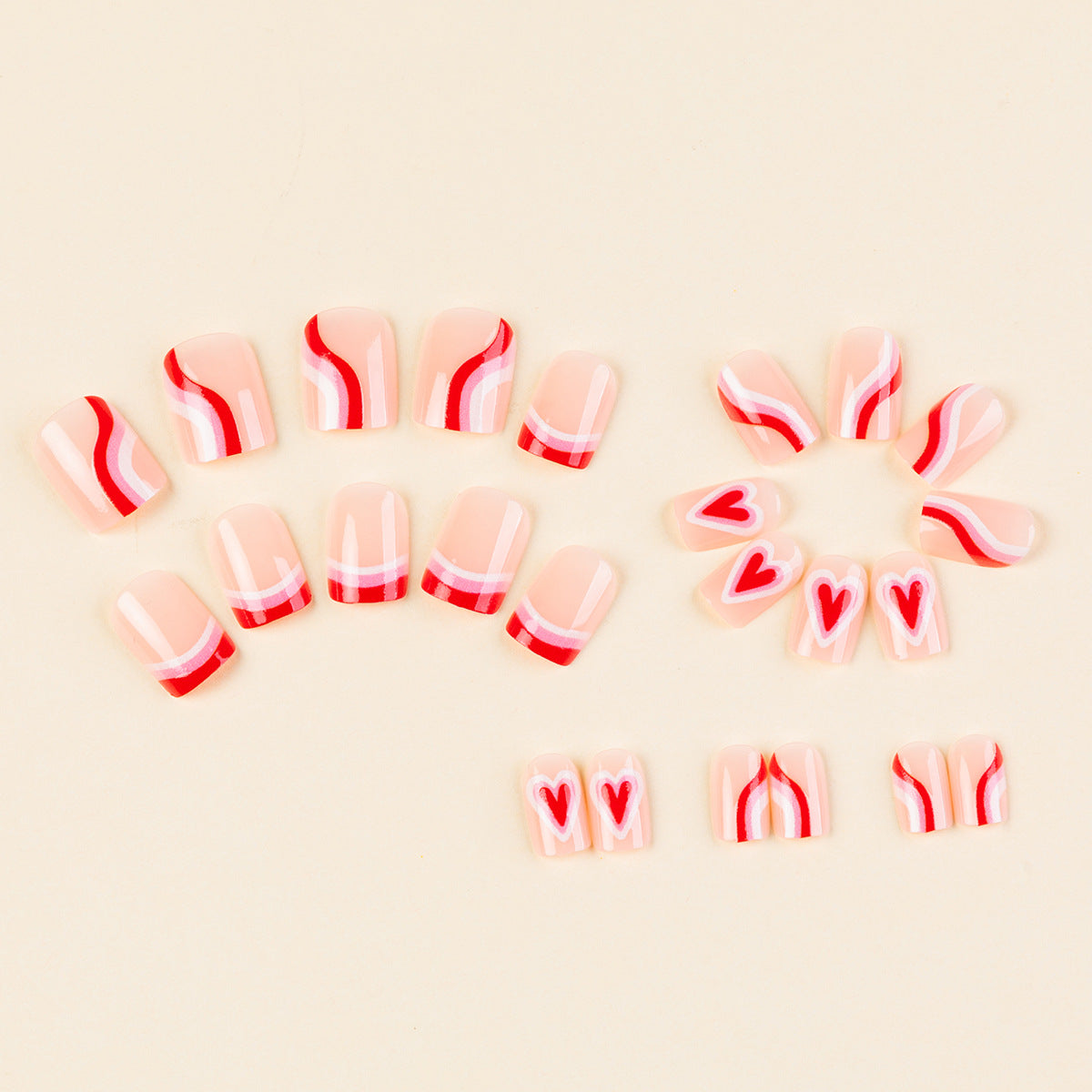 24pcs/Set Minimalist Striped Heart Press-On Nails