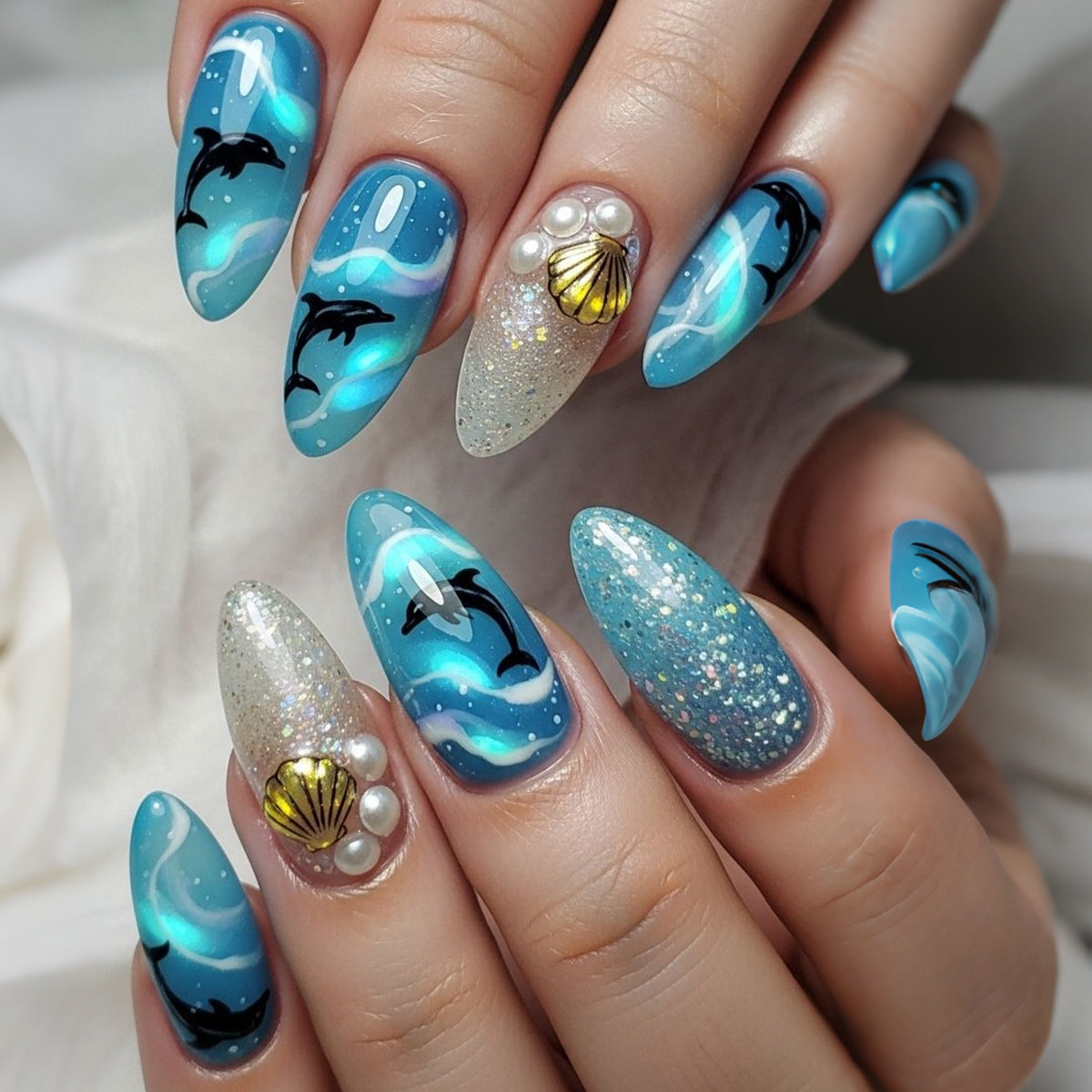 24pcs/Set Ocean Dolphin Press-On Nails