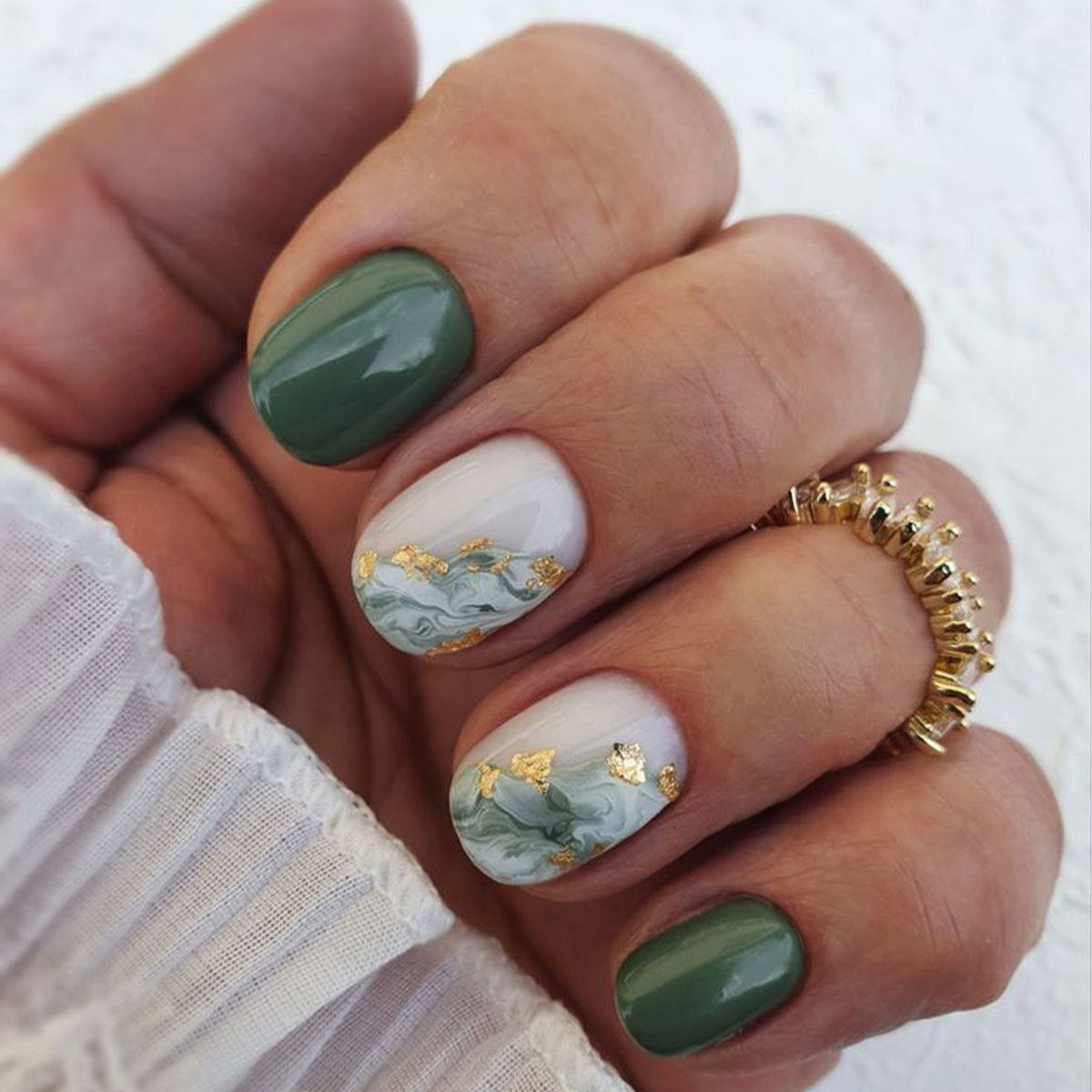 24pcs/Set Marble Marble Effect Short Press On Nails